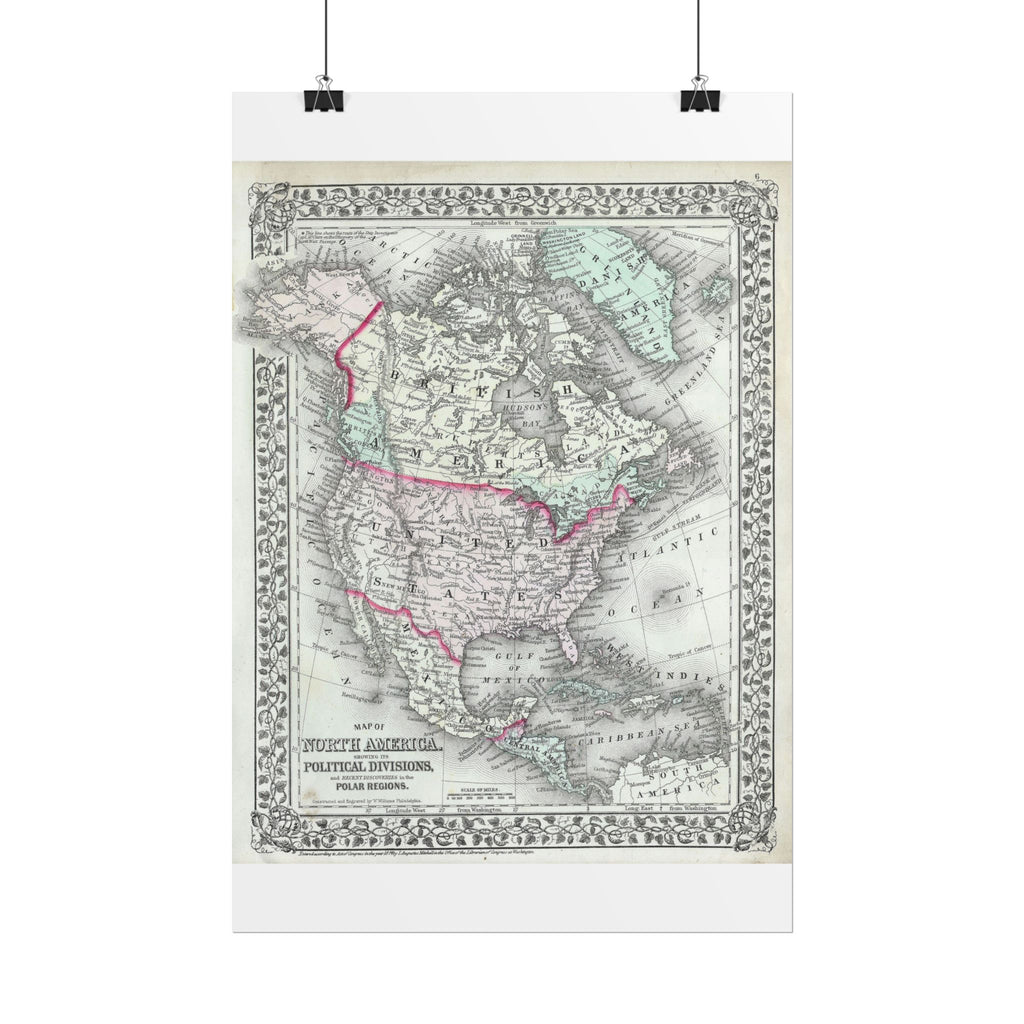 North America Antique Map (c. 1874) Rolled Poster | Vintage Map Wall Art