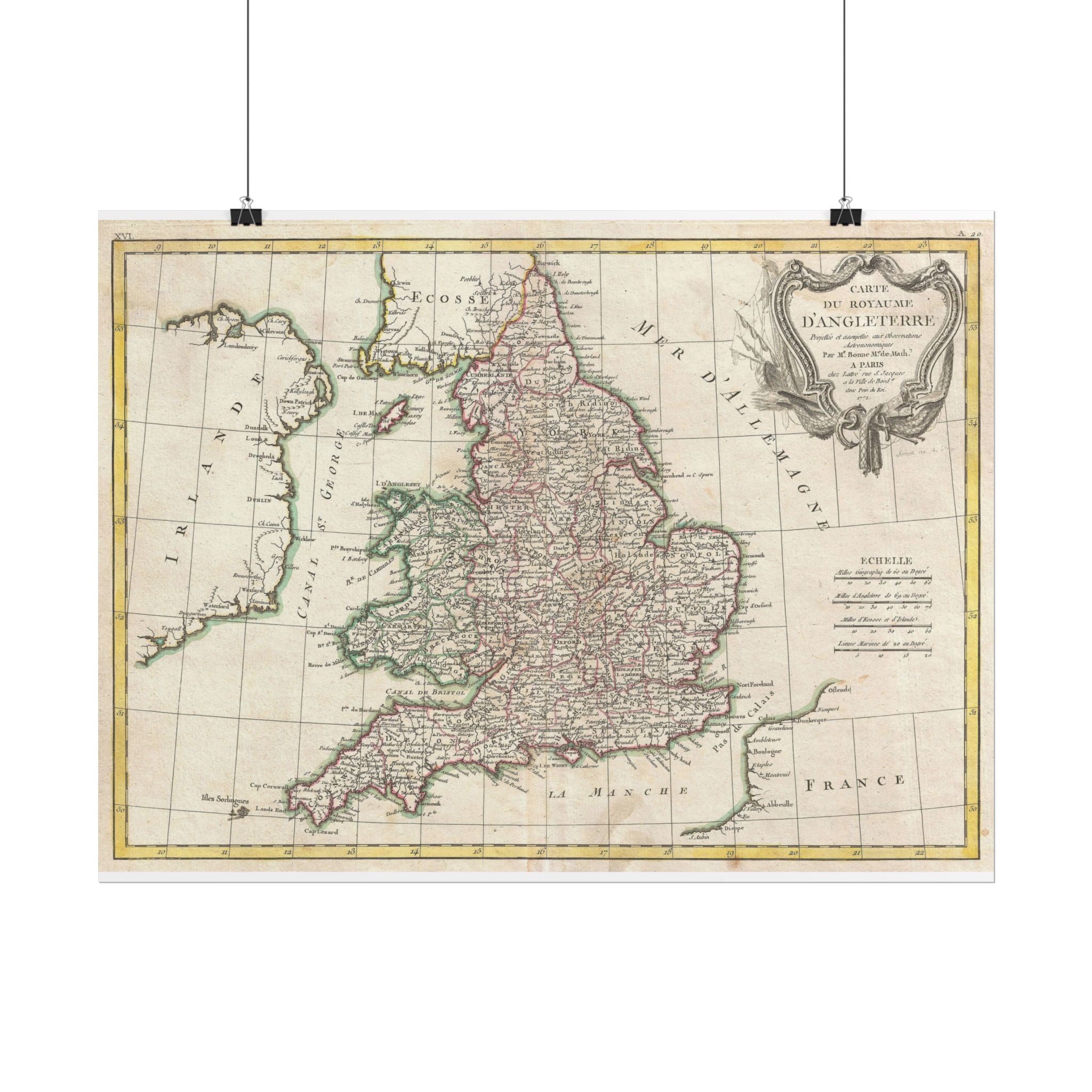 England Historic Map (c. 1772) Rolled Poster | Vintage Map Wall Art