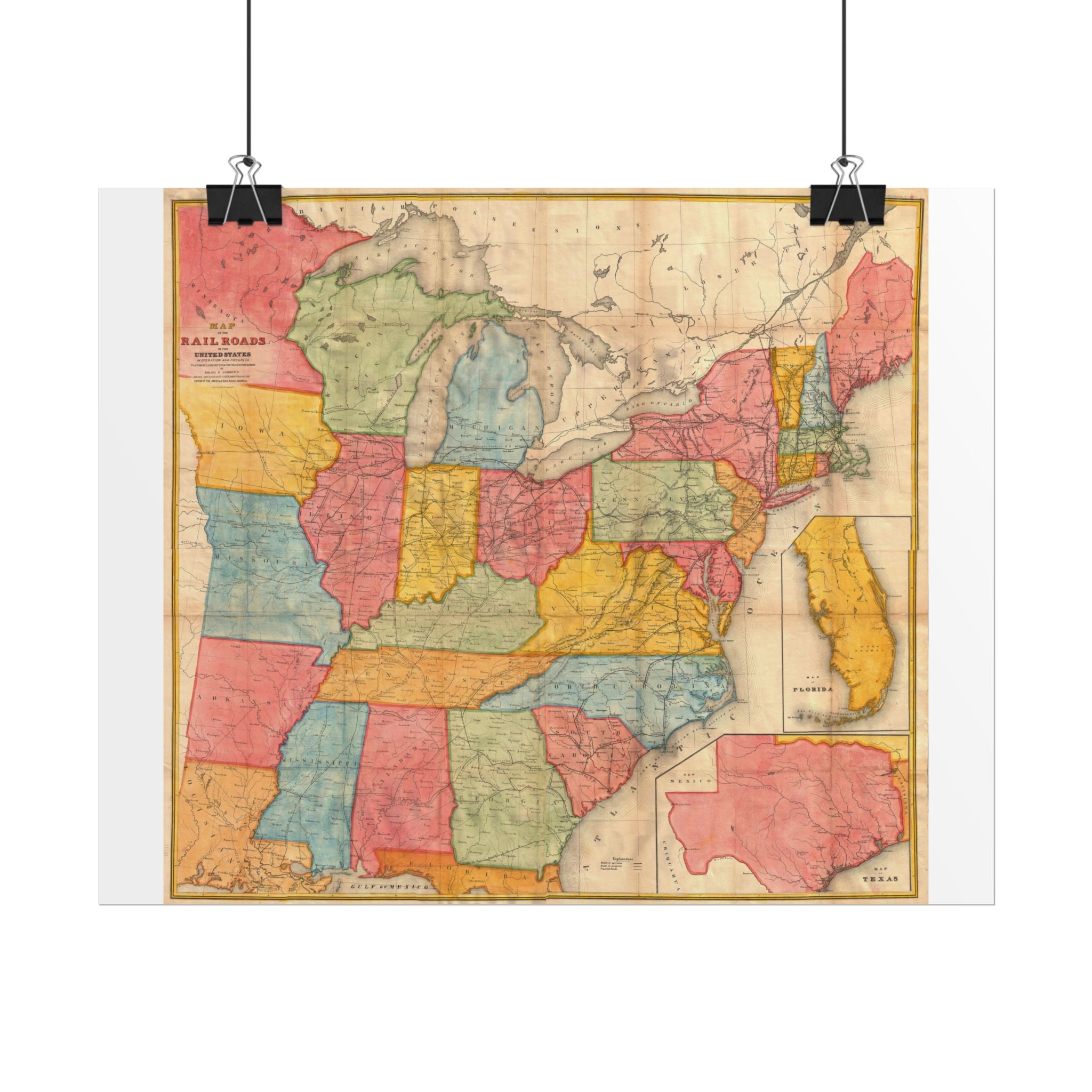 United States of America Historic Map (c. 1852) Rolled Poster | Vintage Map Wall Art