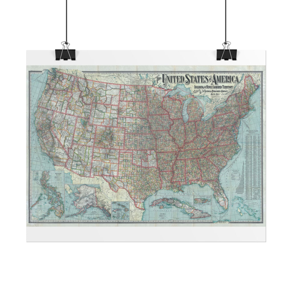 United States of America Historic Map (c. 1902) Rolled Poster | Vintage Map Wall Art