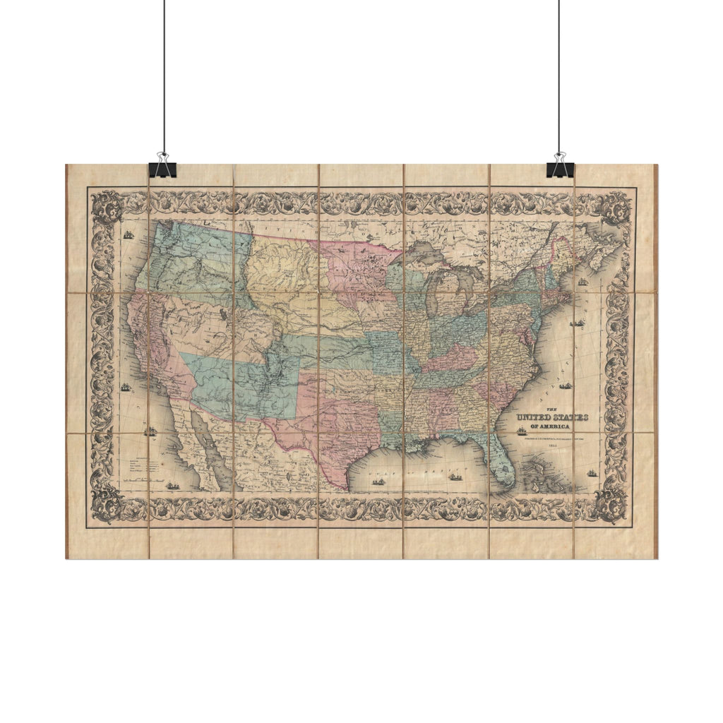 United States of America Historic Map (c. 1855) Rolled Poster | Vintage Map Wall Art