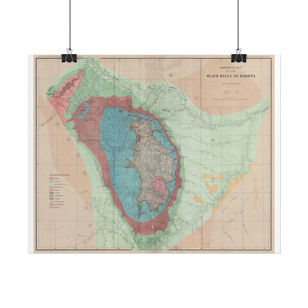 Black Hills, South Dakota Geologic Survey (c. 1879) Historic Map Rolled Poster | Vintage Map Wall Art