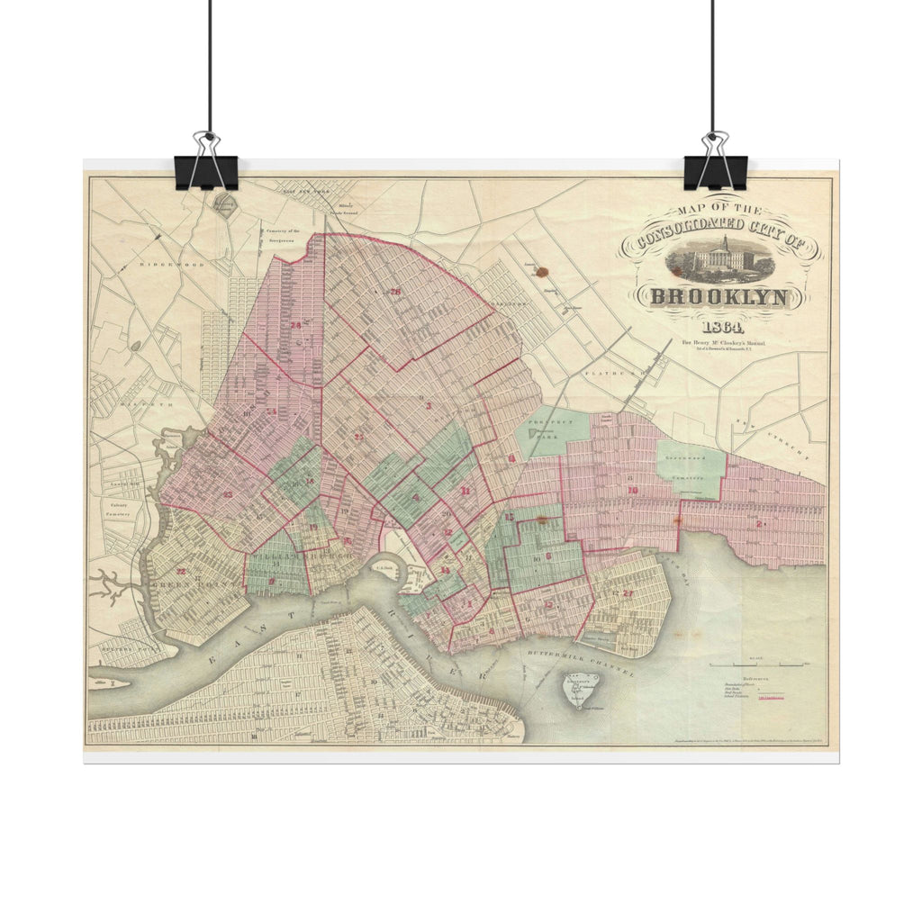 Brooklyn, New York Historic Map (c. 1864) Rolled Poster | Antique City Map Wall Art