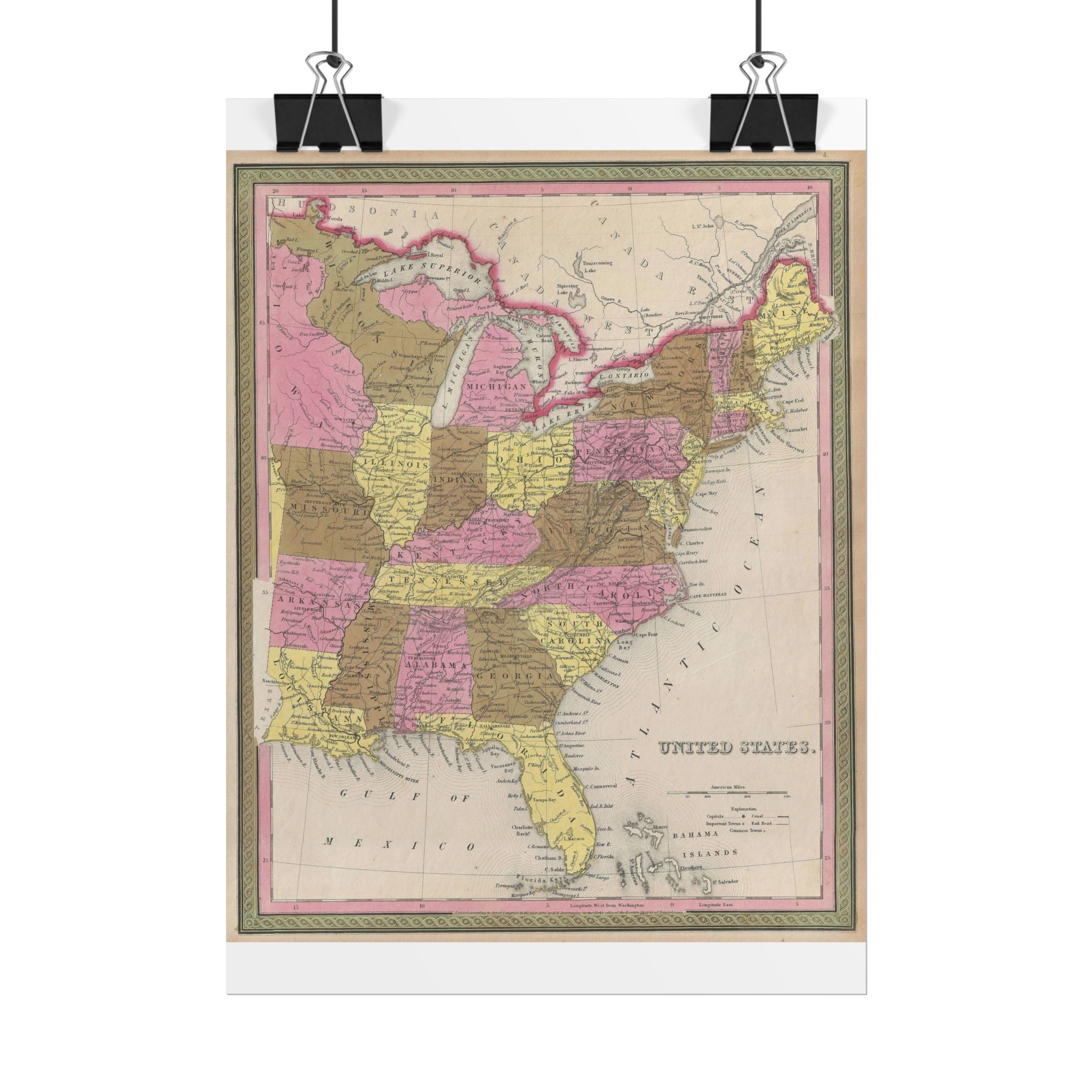 United States of America Historic Map (c. 1846) Rolled Poster | Vintage Map Wall Art