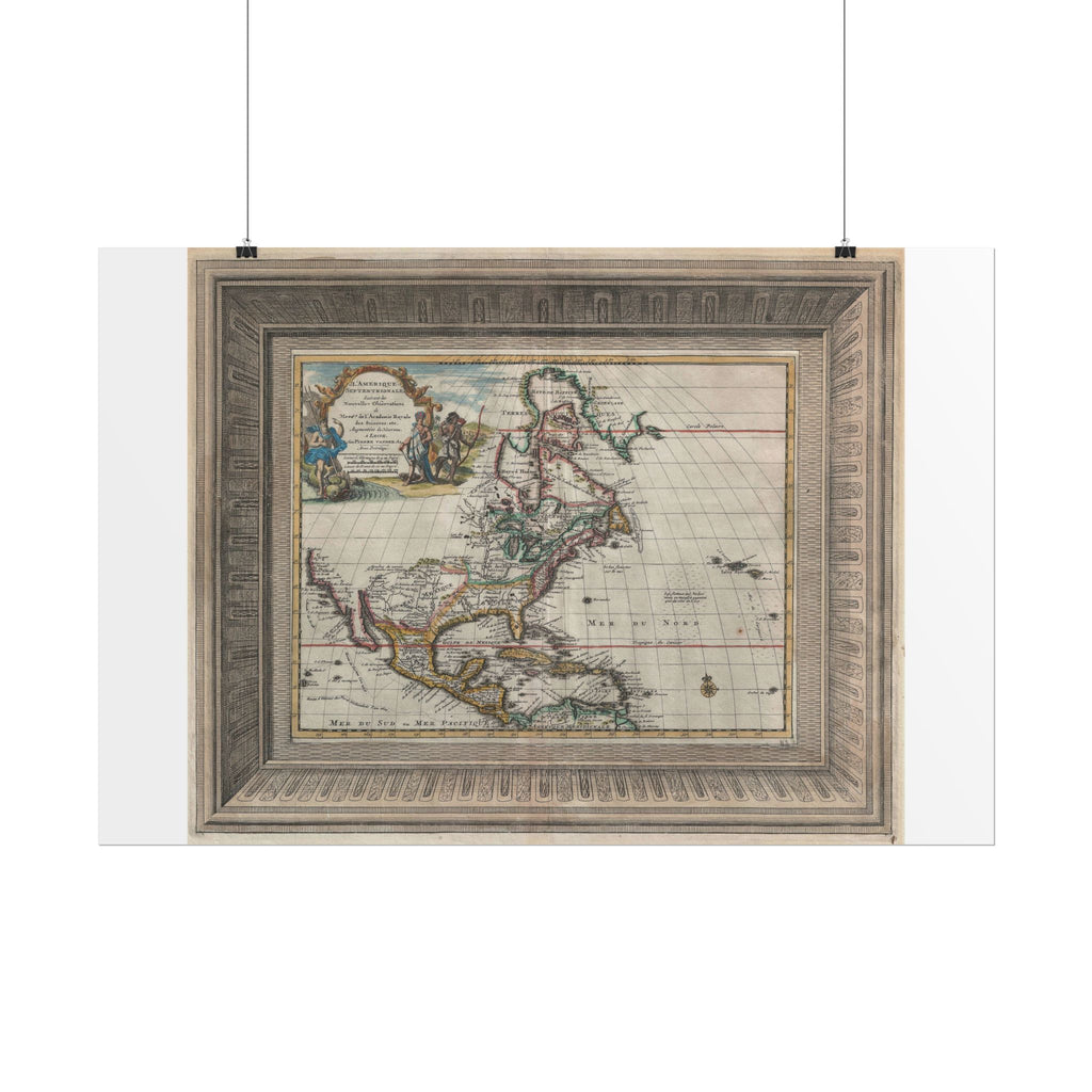 North America Antique Map  (c. 1729) "Ameique Septentrionale" Rolled Poster | Vintage Nautical Cartography