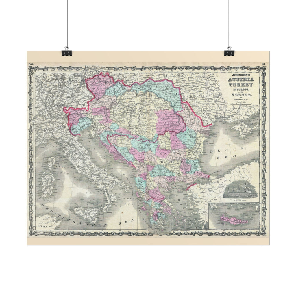 Austria Turkey Historic Map (c. 1862) Rolled Poster | Vintage Map Wall Art