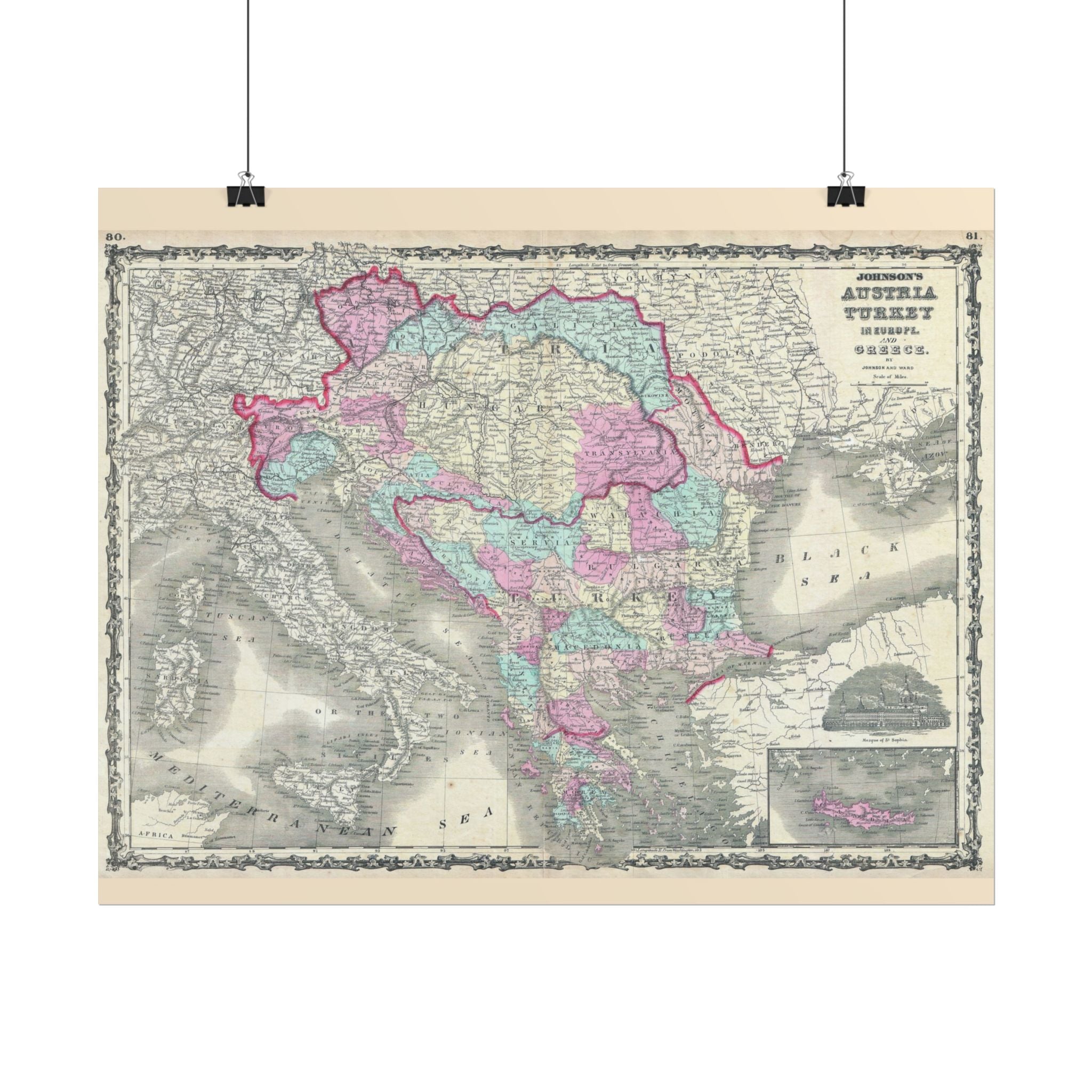 Austria Turkey Historic Map (c. 1862) Rolled Poster | Vintage Map Wall Art