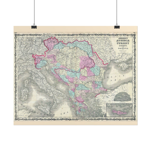 Austria Turkey Historic Map (c. 1862) Rolled Poster | Vintage Map Wall Art