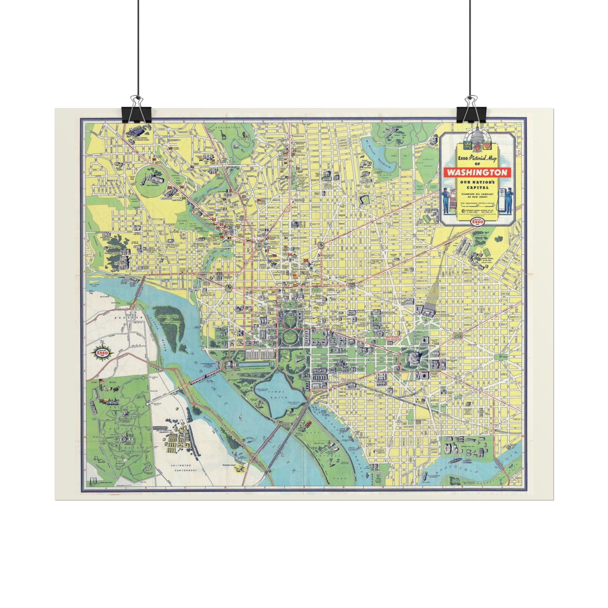 Washington DC (c. 1941) Historic City Map Rolled Poster | Vintage Map Wall Art