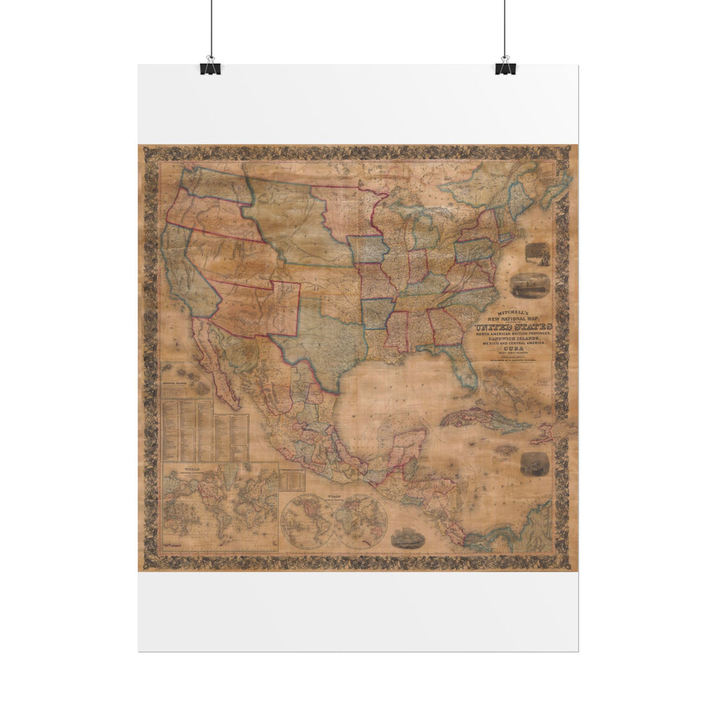 North America Antique Map of (c. 1856) Rolled Poster | Old Map Wall Art