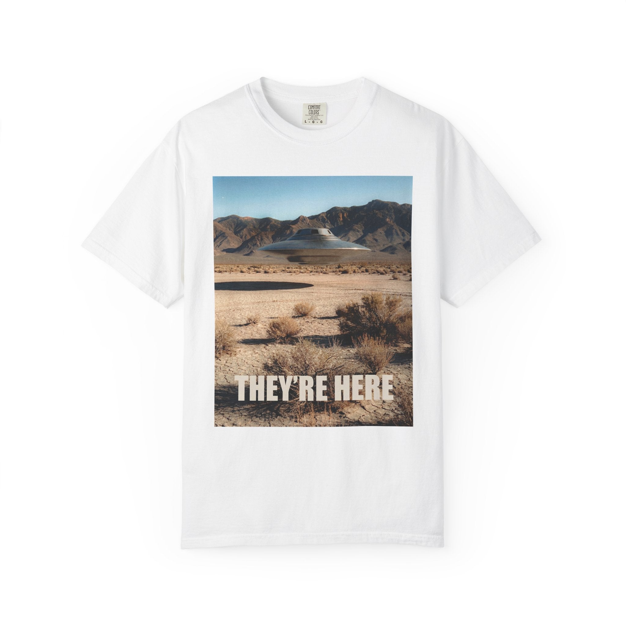 They’re Here S4 Poster UFO Typography T-shirt | Area 51 UAP Tee