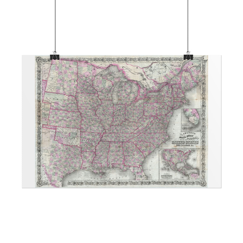 United States of America Historic Railroad Map (c. 1875) Rolled Poster | Vintage Map Wall Art