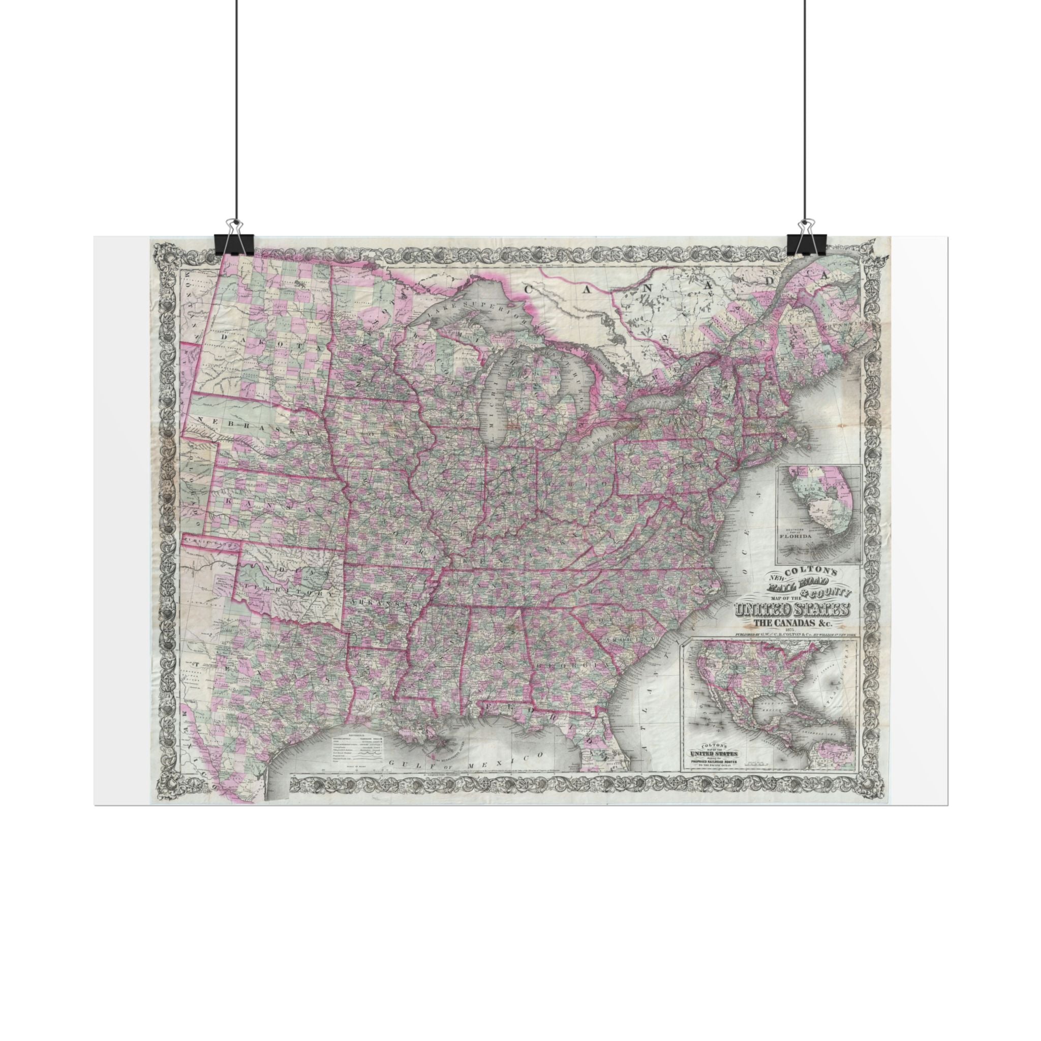 United States of America Historic Railroad Map (c. 1875) Rolled Poster | Vintage Map Wall Art