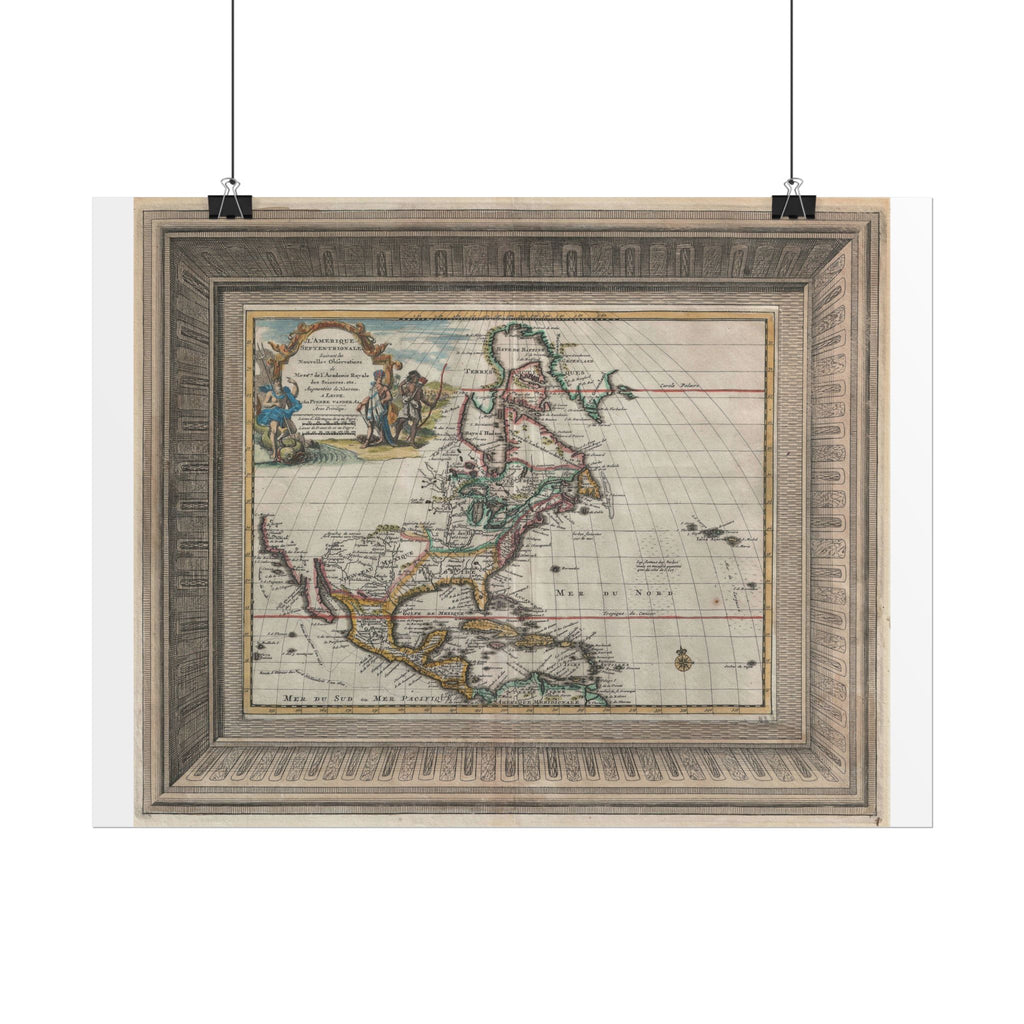 North America Antique Map  (c. 1729) "Ameique Septentrionale" Rolled Poster | Vintage Nautical Cartography