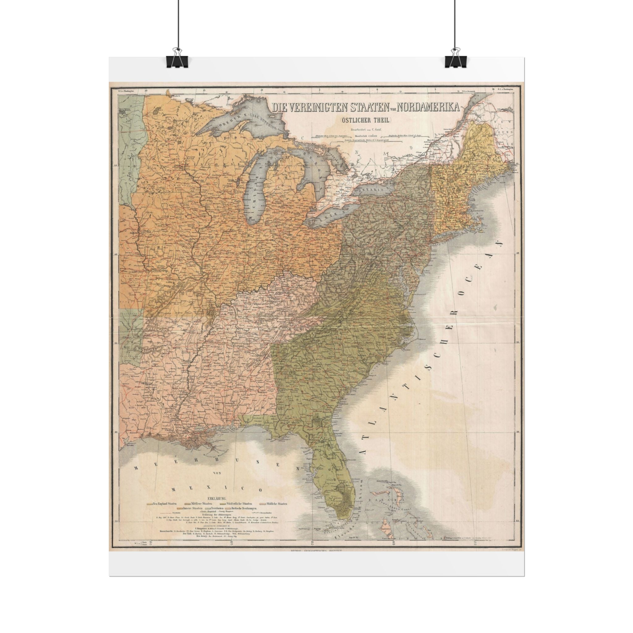 United States of America Historic Map (c. 1886) Rolled Poster | Vintage Map Wall Art