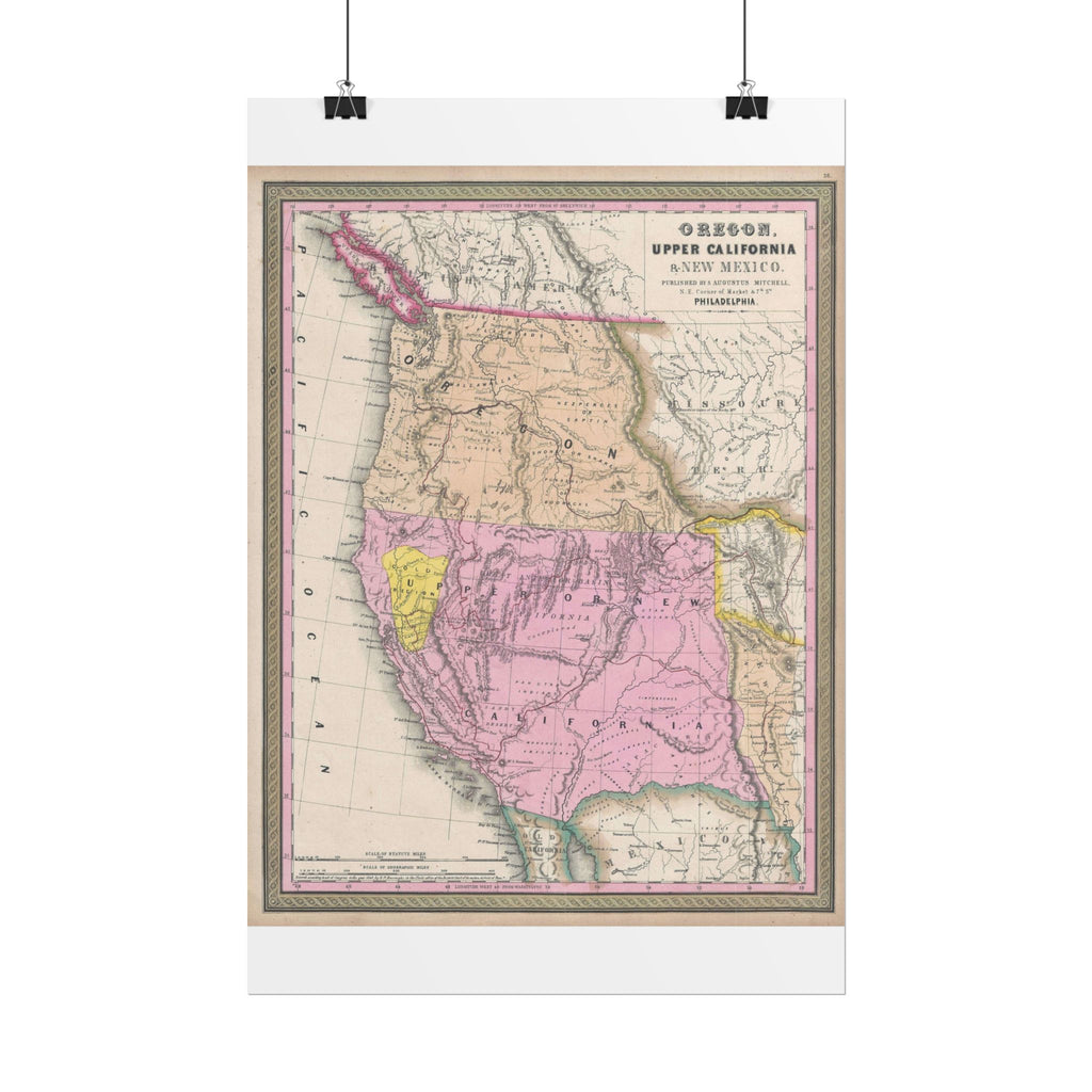California & Oregon Gold Rush Historic Map (c. 1849) Rolled Poster | Antique State Map Wall Art