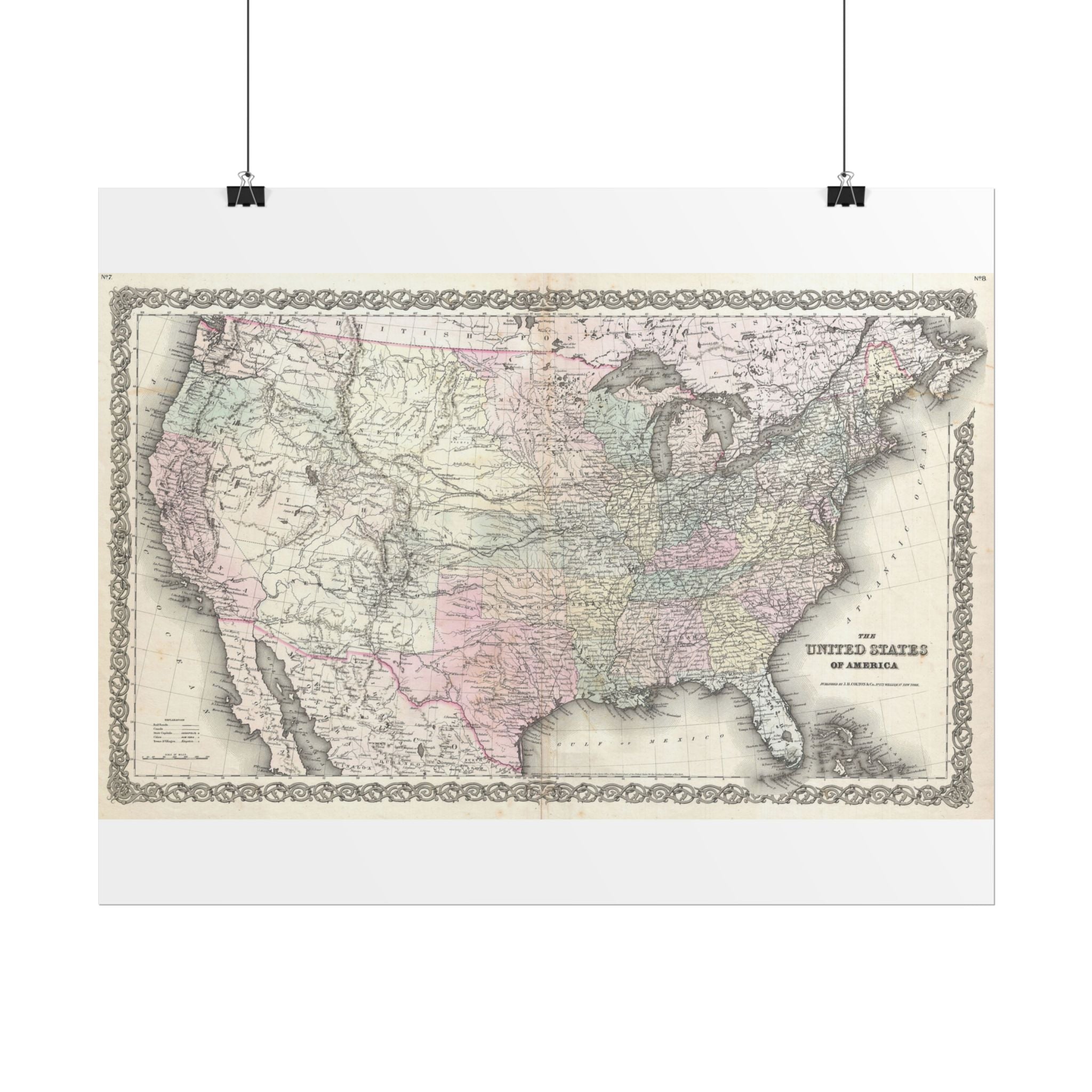 United States of America Historic Map (c. 1855) Rolled Poster | Vintage Map Wall Art