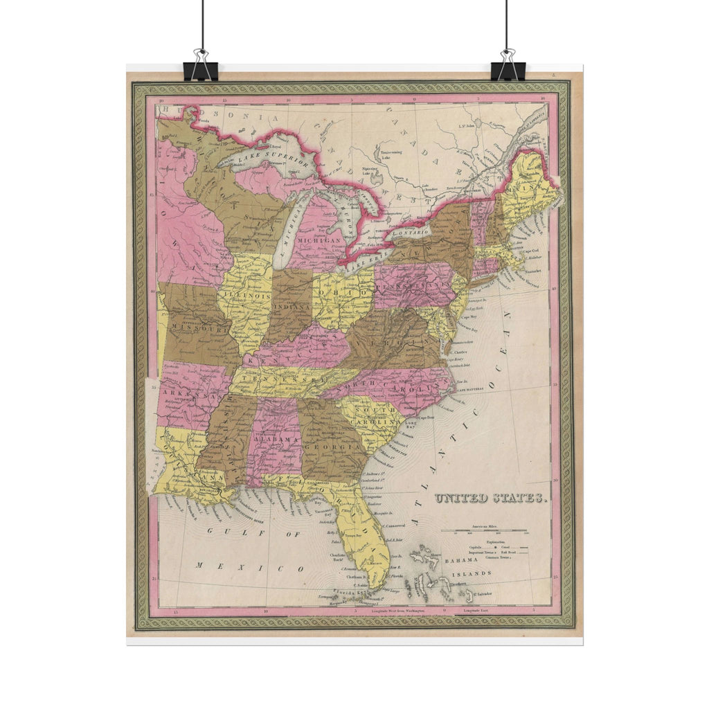 United States of America Historic Map (c. 1846) Rolled Poster | Vintage Map Wall Art