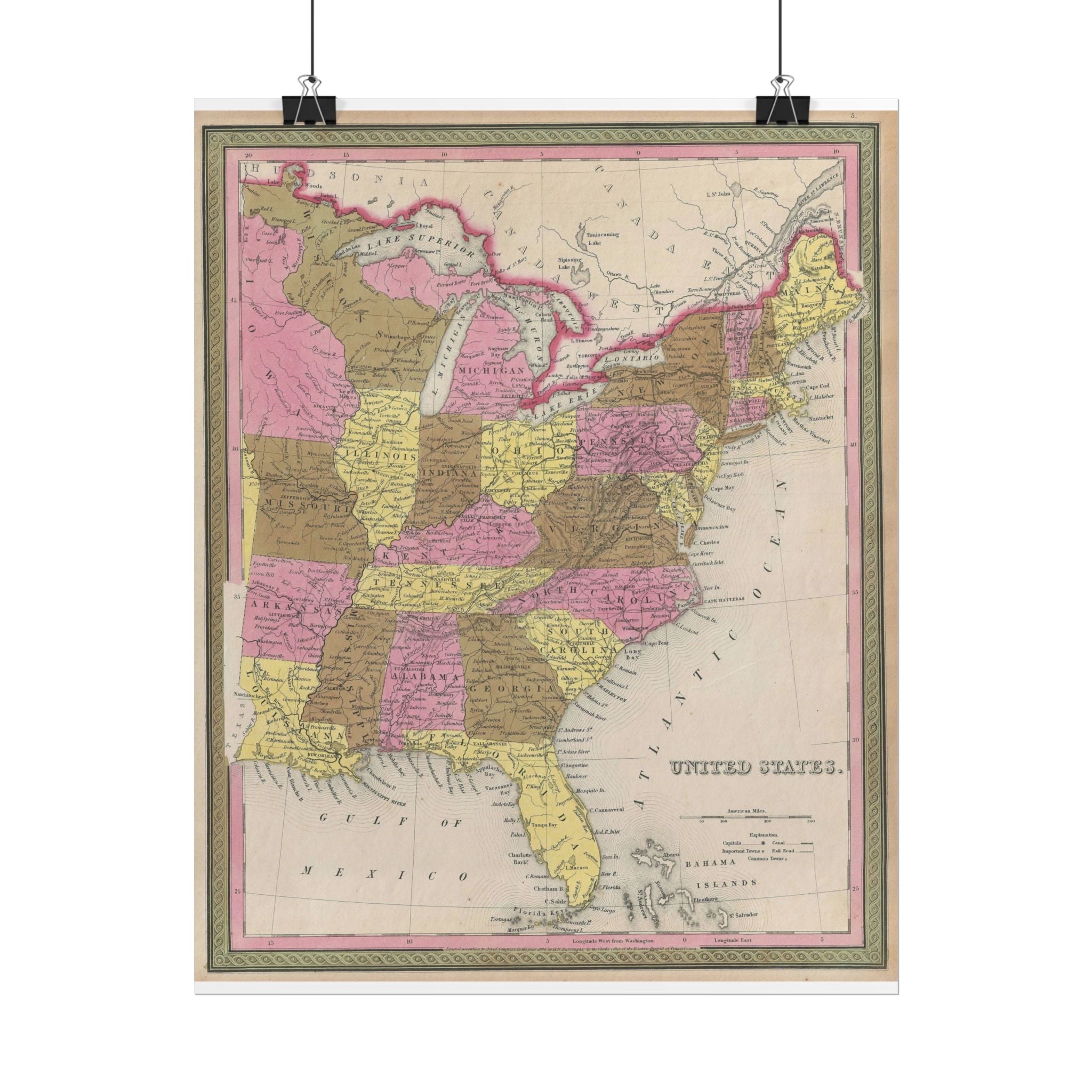 United States of America Historic Map (c. 1846) Rolled Poster | Vintage Map Wall Art