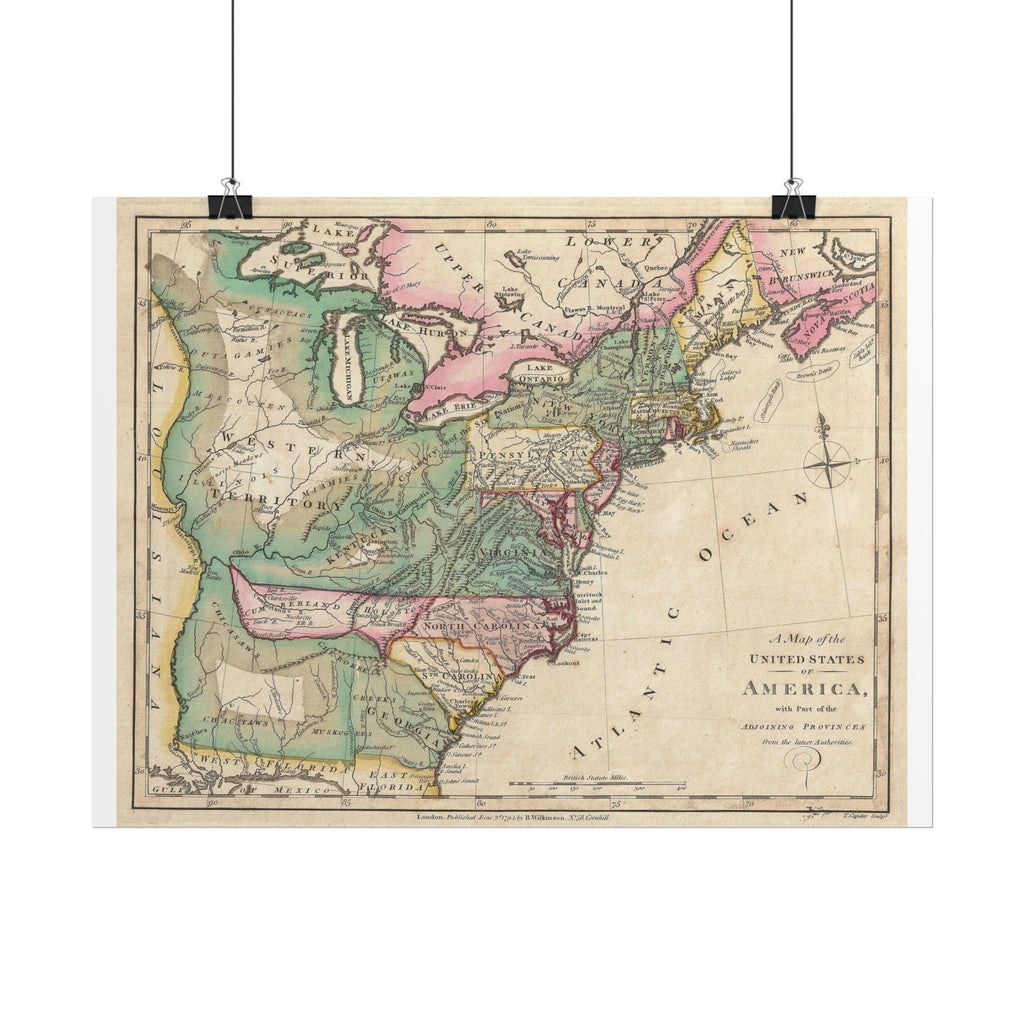 United States of America Historic Map (c. 1794) Rolled Poster | Vintage Map Wall Art