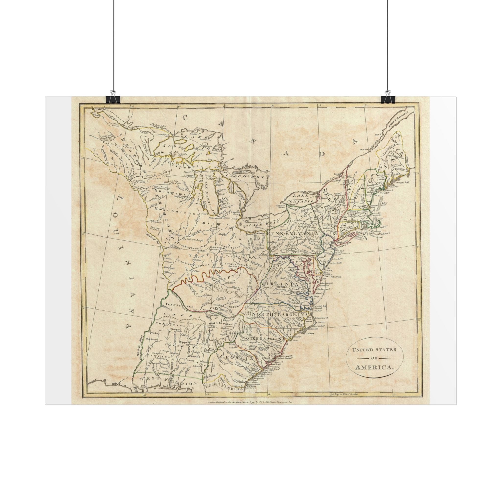 United States of America Historic Map (c. 1799) Rolled Poster | Vintage Map Wall Art