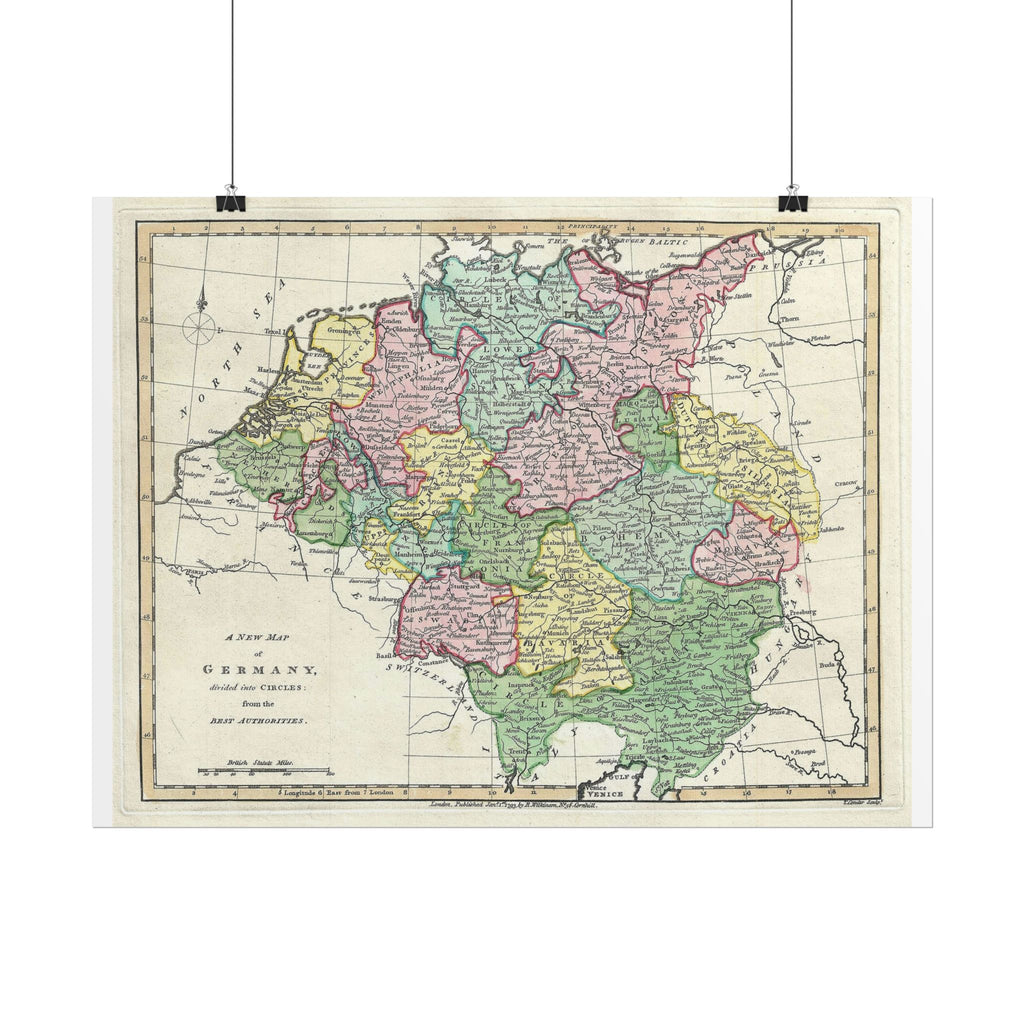 Germany Historic Map (c. 1793) Rolled Poster | Vintage Map Wall Art