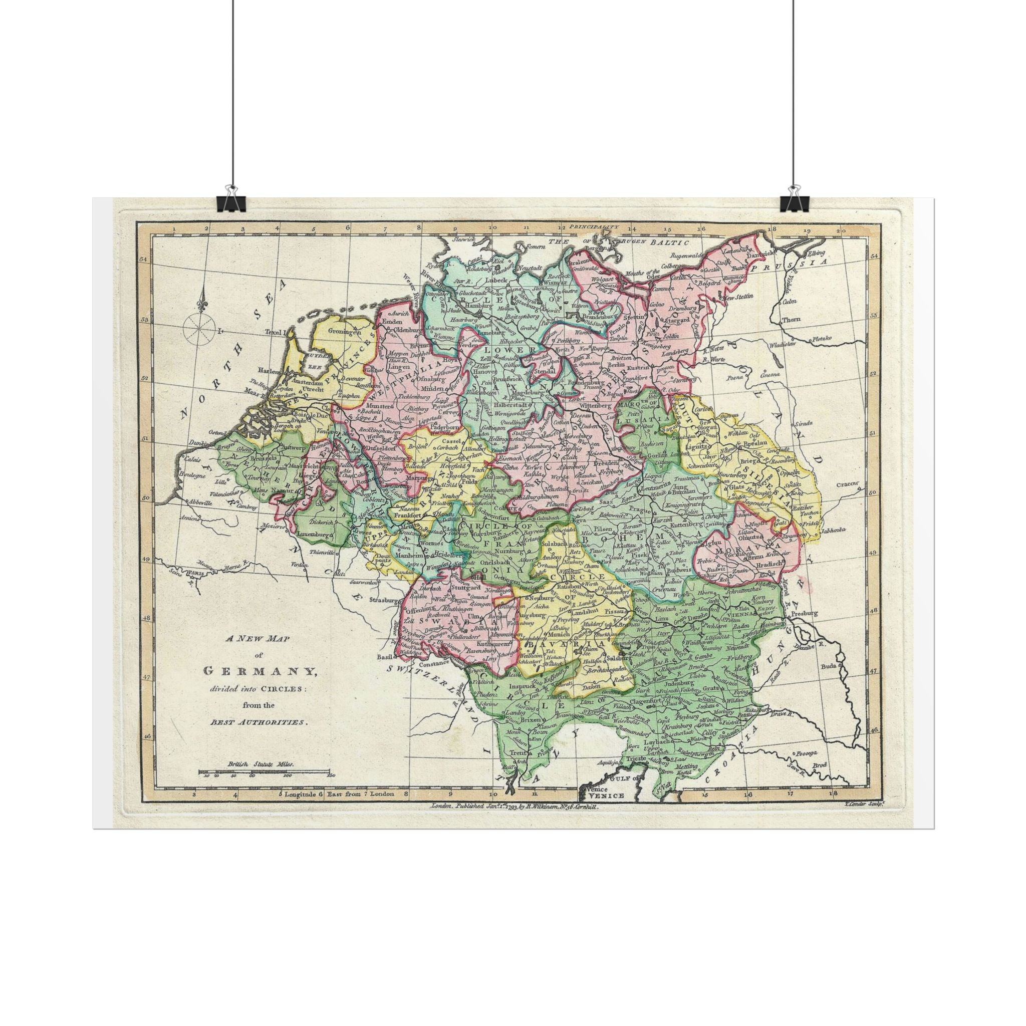 Germany Historic Map (c. 1793) Rolled Poster | Vintage Map Wall Art
