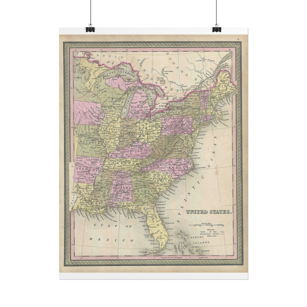 United States of America Historic Map (c. 1849) Rolled Poster | Vintage Map Wall Art