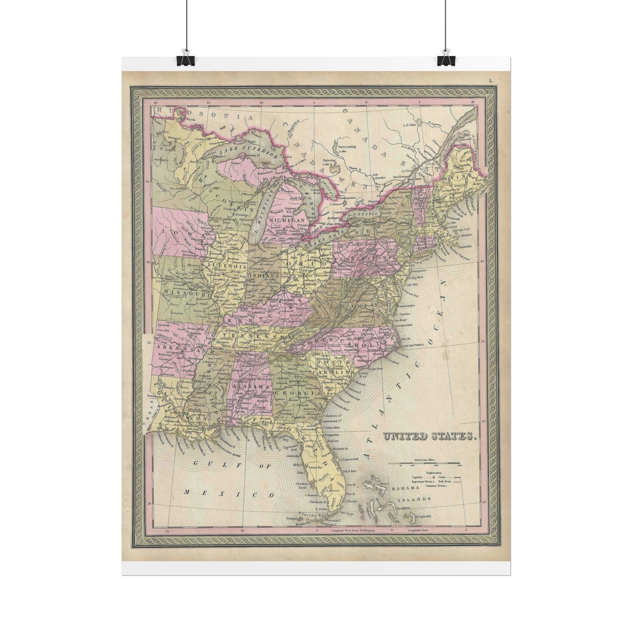 United States of America Historic Map (c. 1849) Rolled Poster | Vintage Map Wall Art