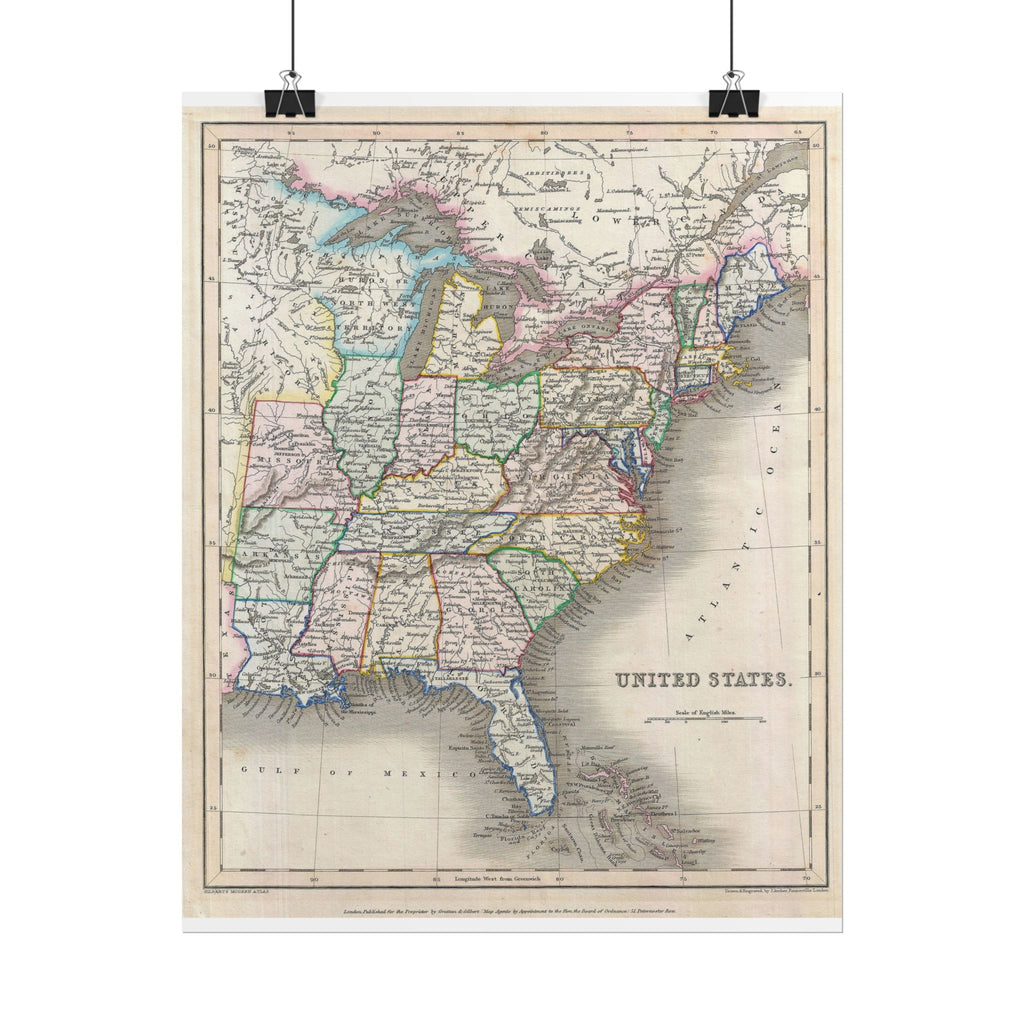 United States of America Historic Map (c. 1843) Rolled Poster | Vintage Map Wall Art