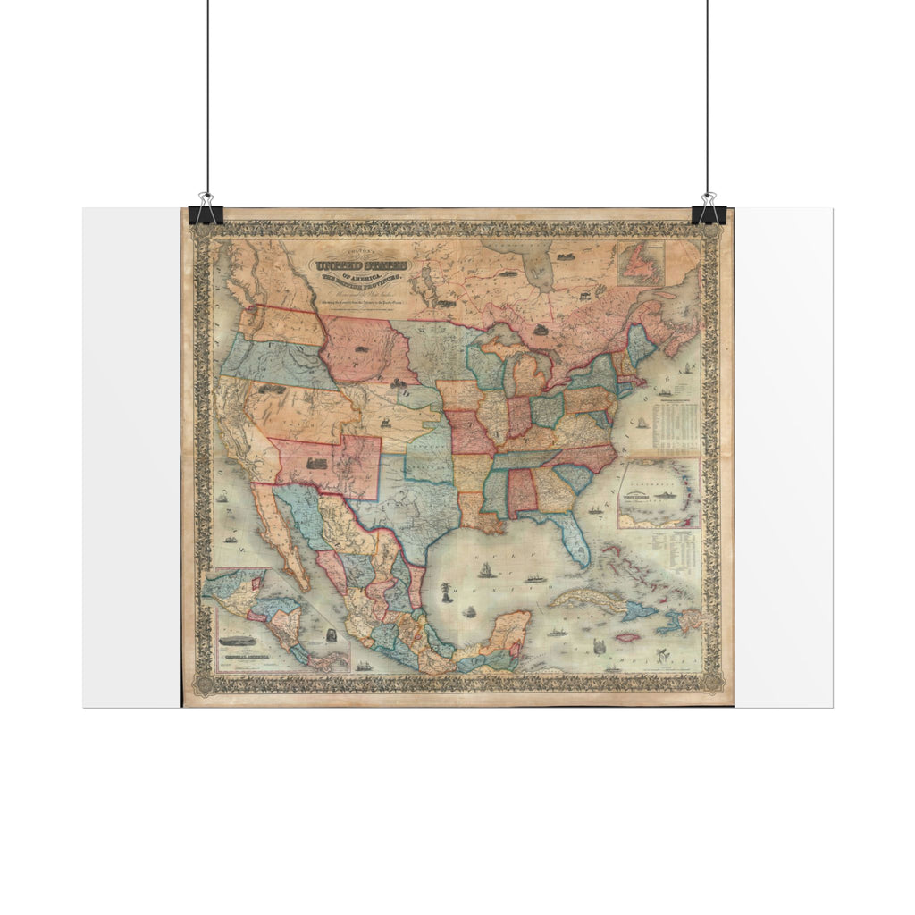 United States of America Historic Map (c. 1854) Rolled Poster | Vintage Map Wall Art