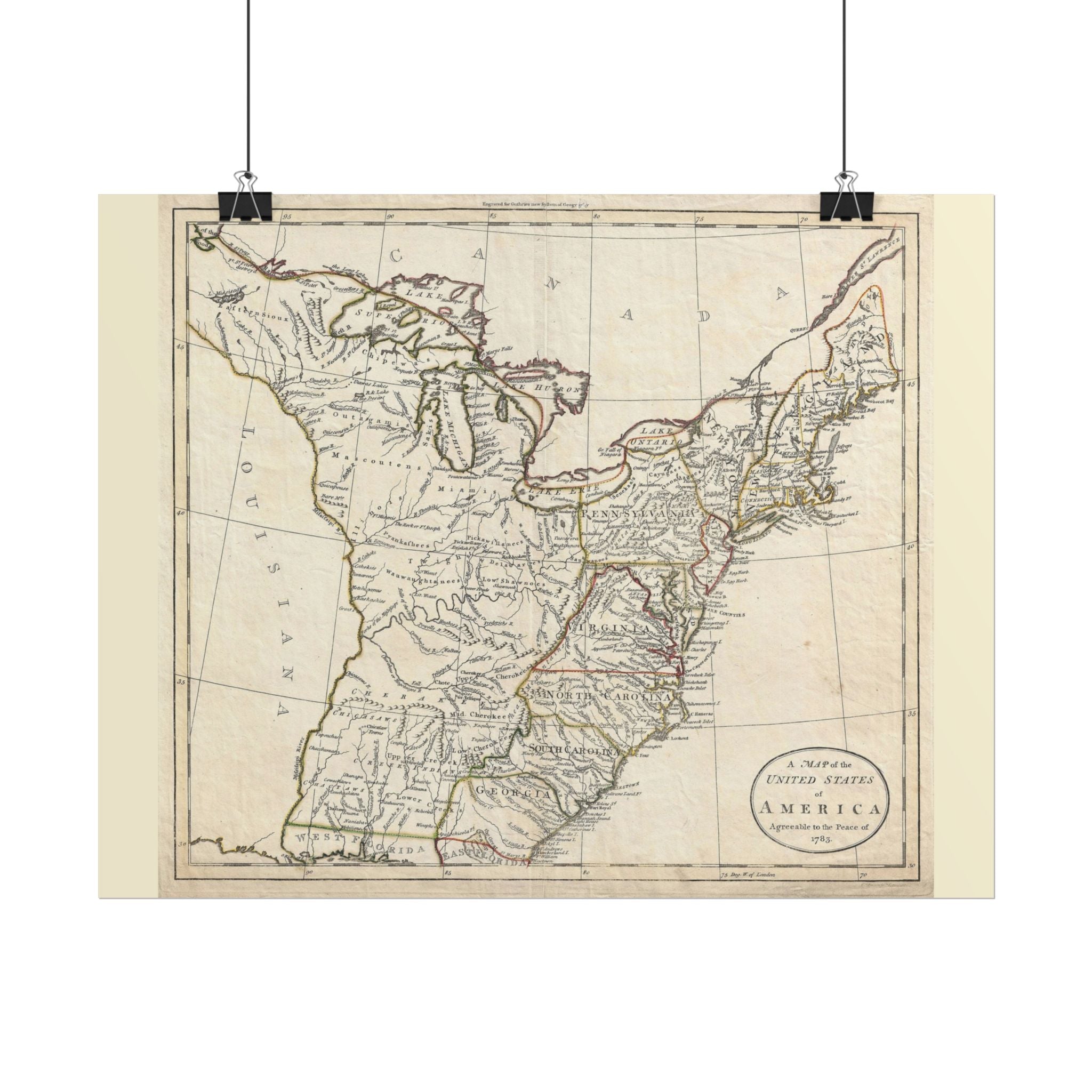 United States of America Historic Map (c. 1783) Rolled Poster | Antique Map Wall Art