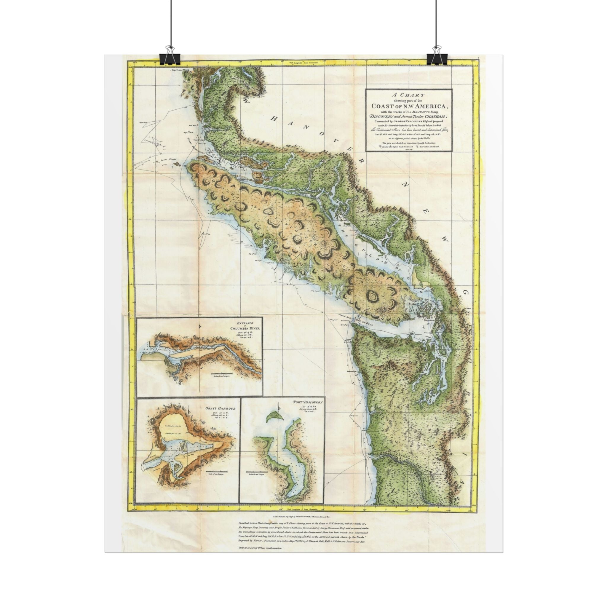 Vancouver, Canada Historic Map (c. 1798) Rolled Poster | Antique City Map Wall Art