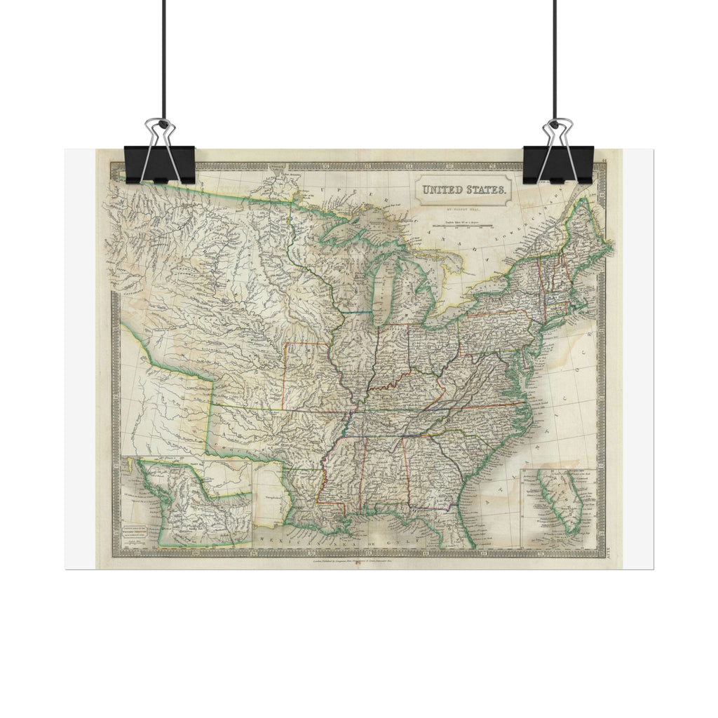 United States of America Historic Map (c. 1835) Rolled Poster | Vintage Map Wall Art