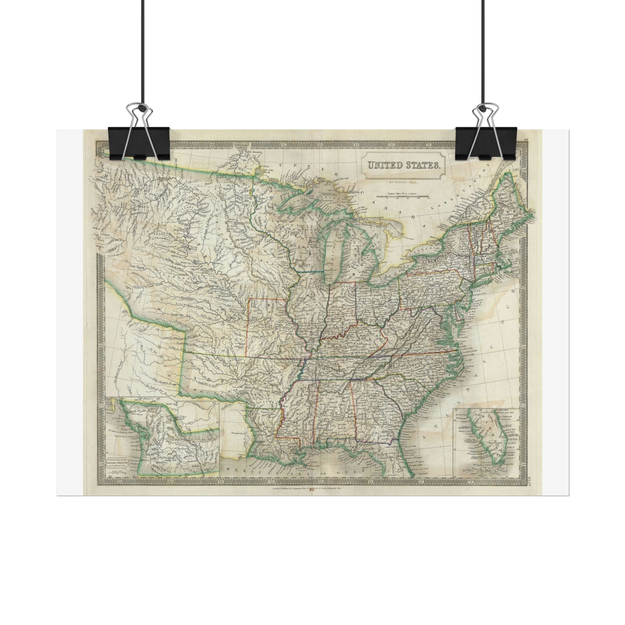 United States of America Historic Map (c. 1835) Rolled Poster | Vintage Map Wall Art