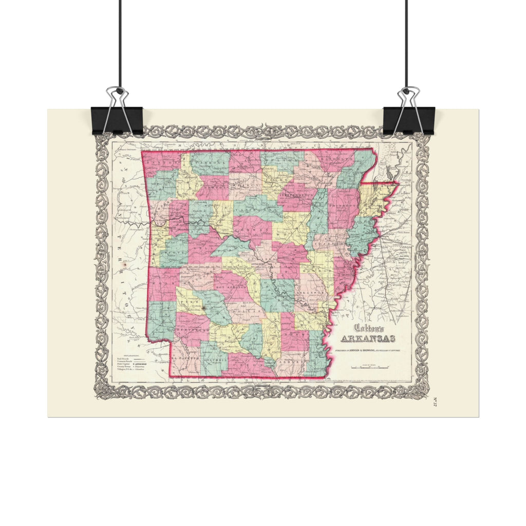 Arkansas Historic Map (c. 1860) Rolled Poster | Antique State Map Wall Art