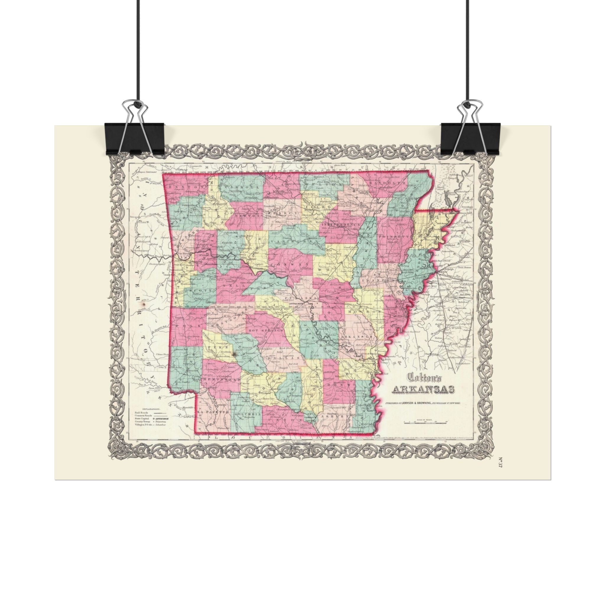 Arkansas Historic Map (c. 1860) Rolled Poster | Antique State Map Wall Art