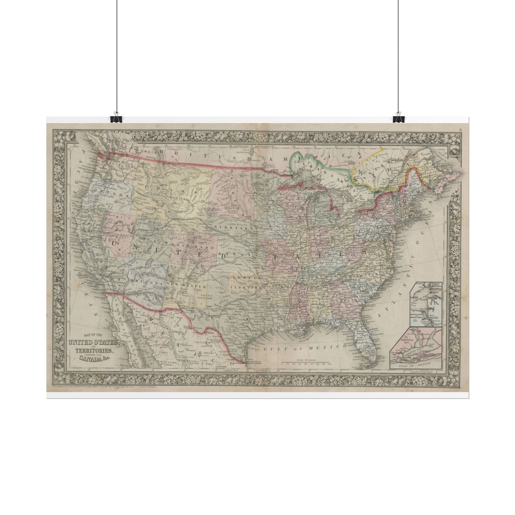 United States of America Historic Map (c. 1864) Rolled Poster | Vintage Map Wall Art
