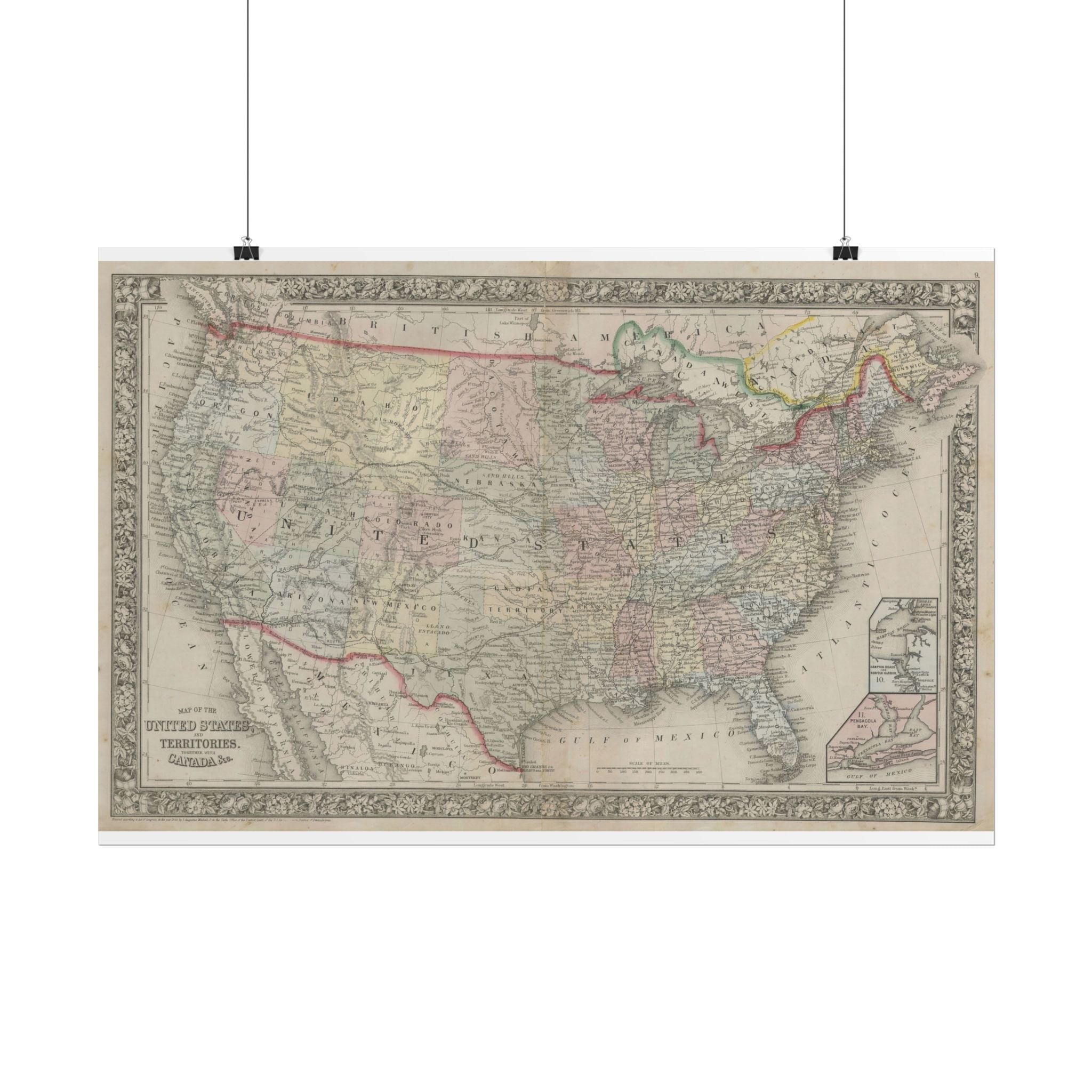 United States of America Historic Map (c. 1864) Rolled Poster | Vintage Map Wall Art
