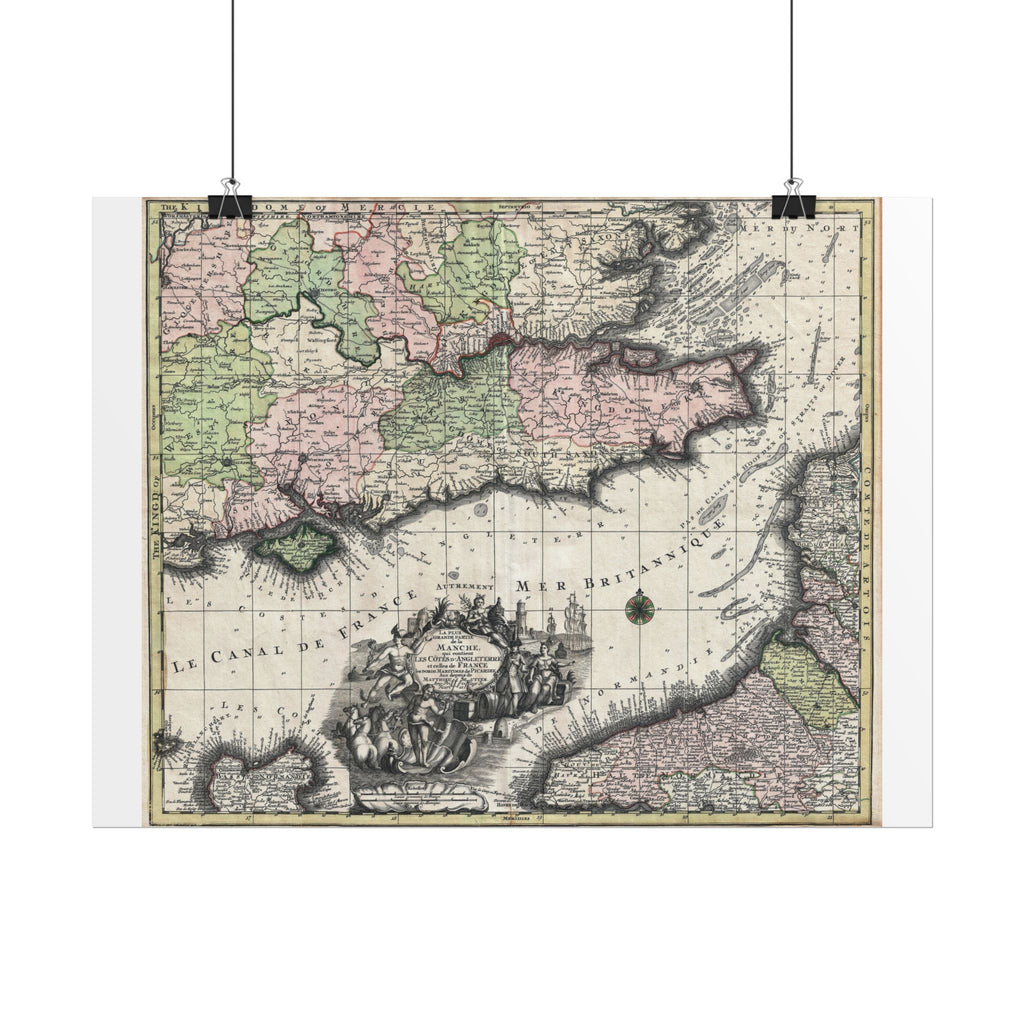 English Channel Historic Map (c. 1730) Rolled Poster | Vintage Map Wall Art