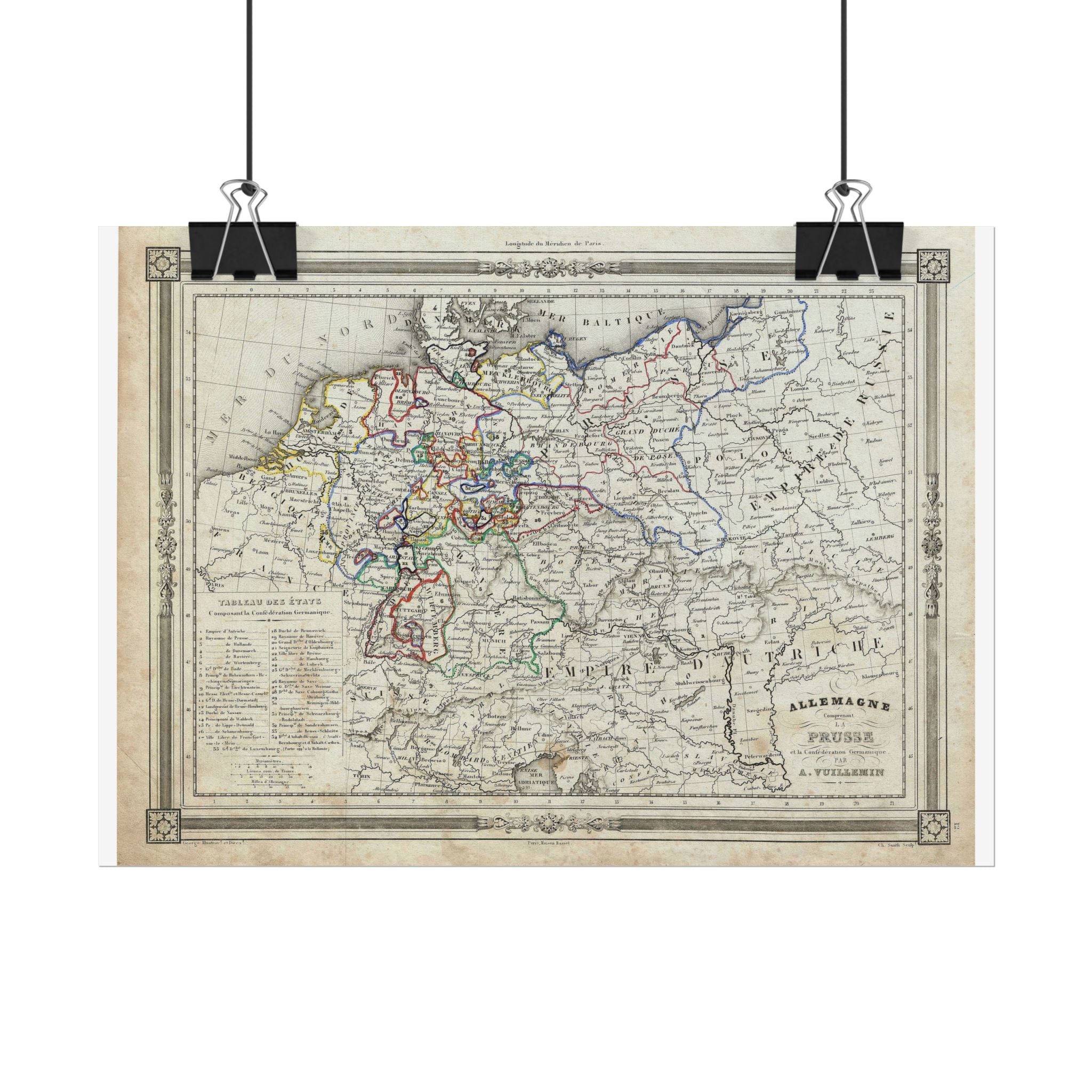 Germany Prussia Historic Map (c. 1852) Rolled Poster | Vintage Map Wall Art
