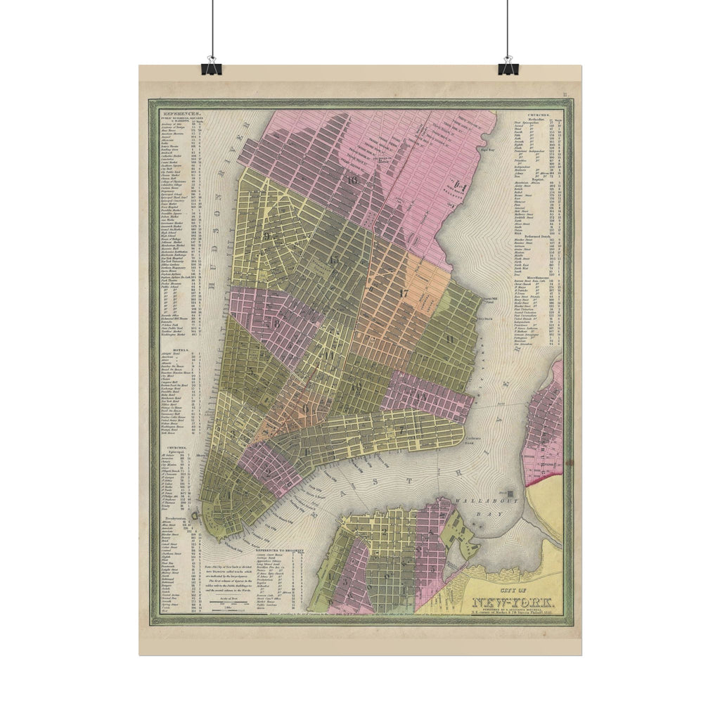 New York City (c. 1846) Historic City Map Rolled Poster | Vintage Map Wall Art