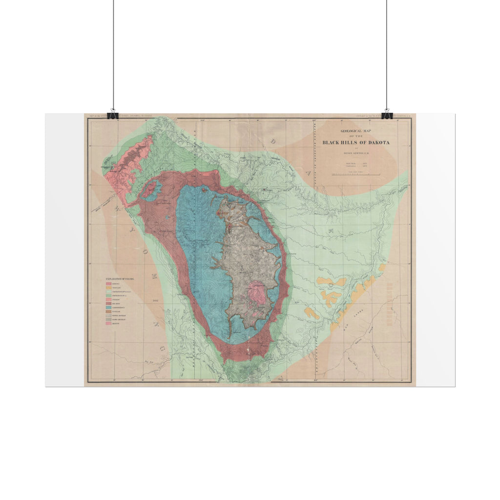 Black Hills, South Dakota Geologic Survey (c. 1879) Historic Map Rolled Poster | Vintage Map Wall Art