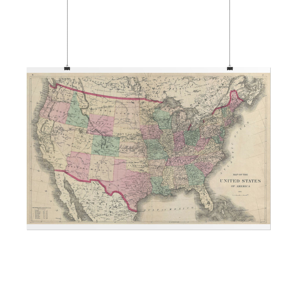United States of America Historic Map (c. 1873) Rolled Poster | Vintage Map Wall Art