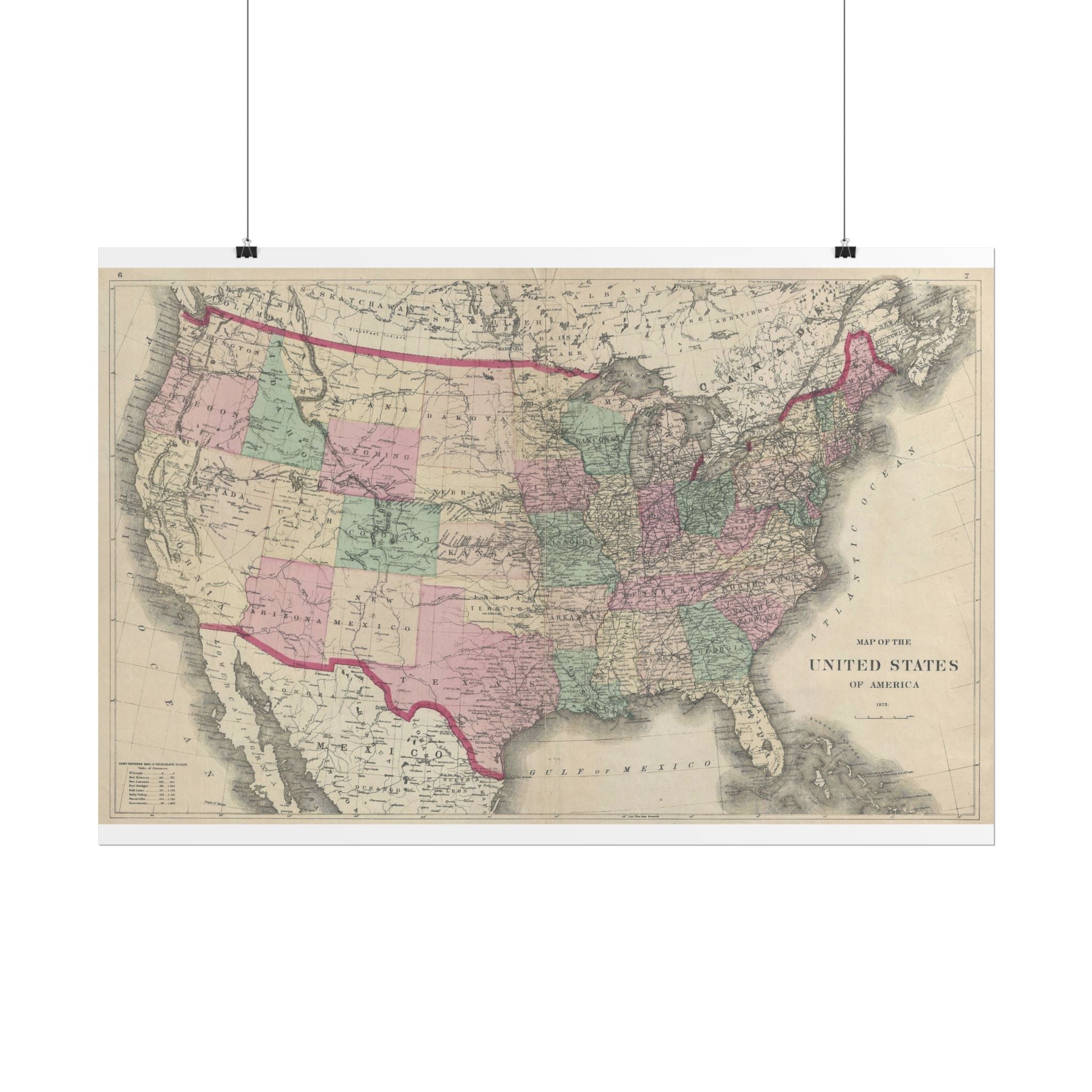 United States of America Historic Map (c. 1873) Rolled Poster | Vintage Map Wall Art