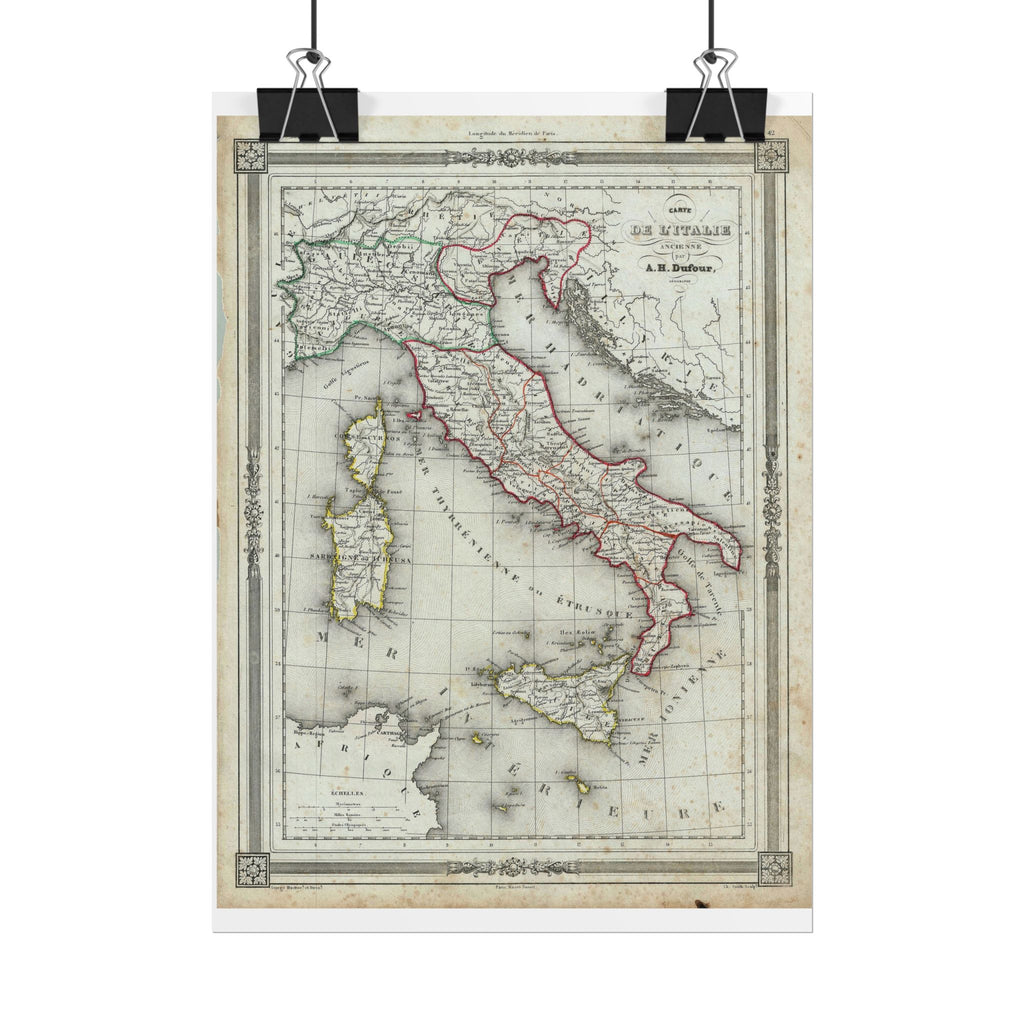 Italy Historic Map (c.1852) Rolled Poster | Vintage Map Wall Art
