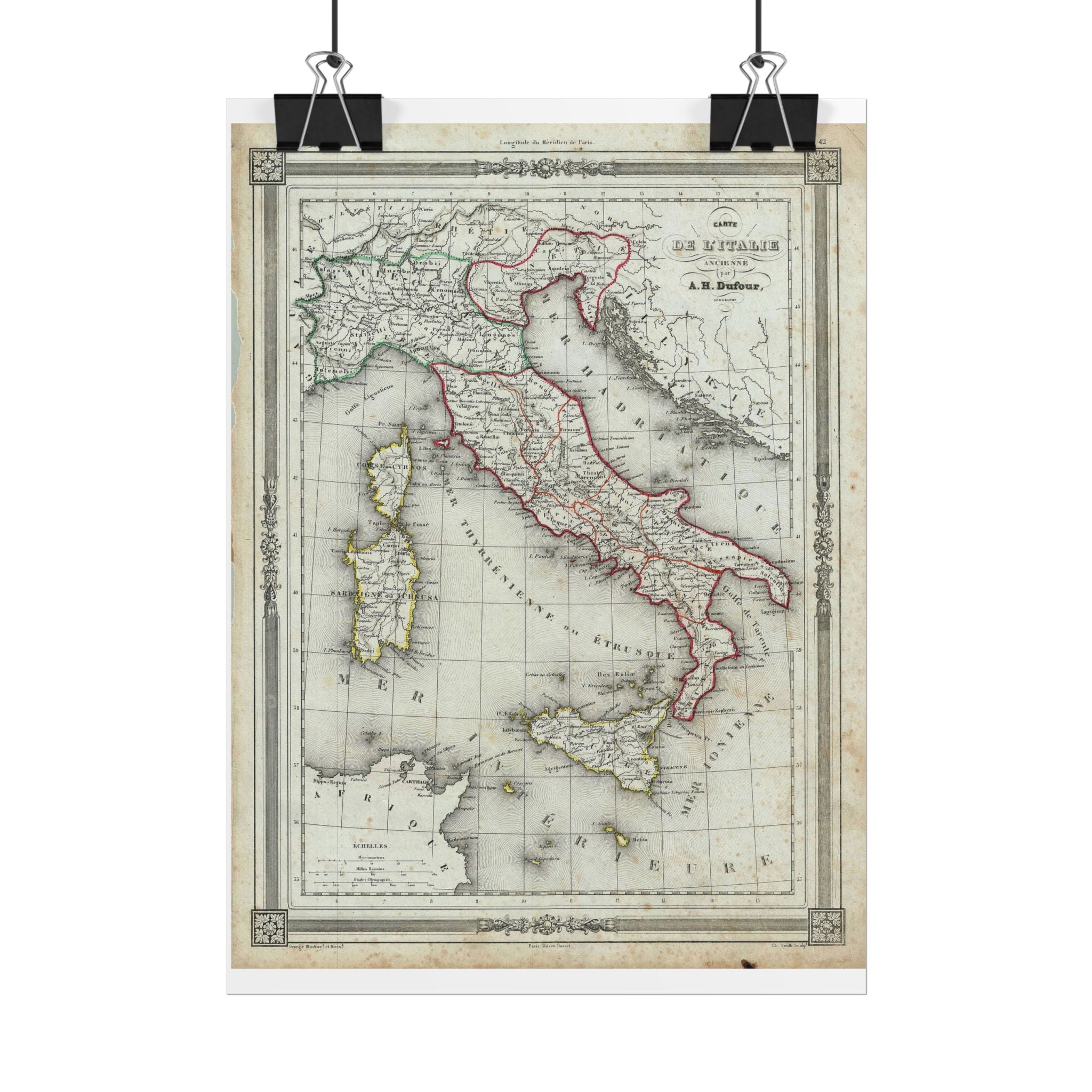 Italy Historic Map (c.1852) Rolled Poster | Vintage Map Wall Art