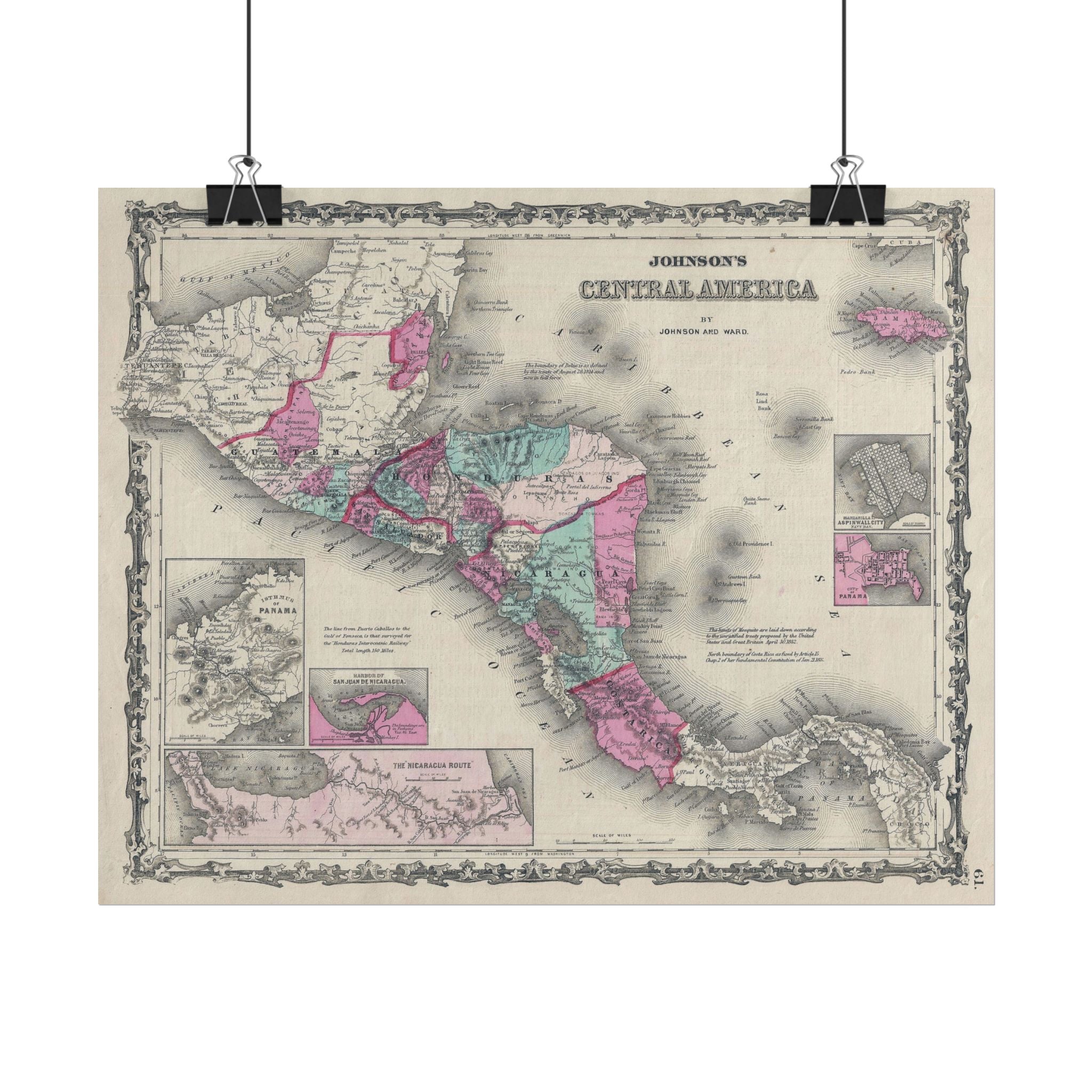 Central America Historic Map (c. 1863) Rolled Poster | Antique Map Wall Art
