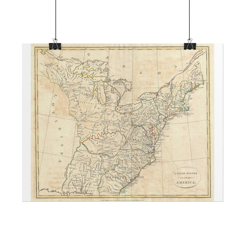 United States of America Historic Map (c. 1799) Rolled Poster | Vintage Map Wall Art