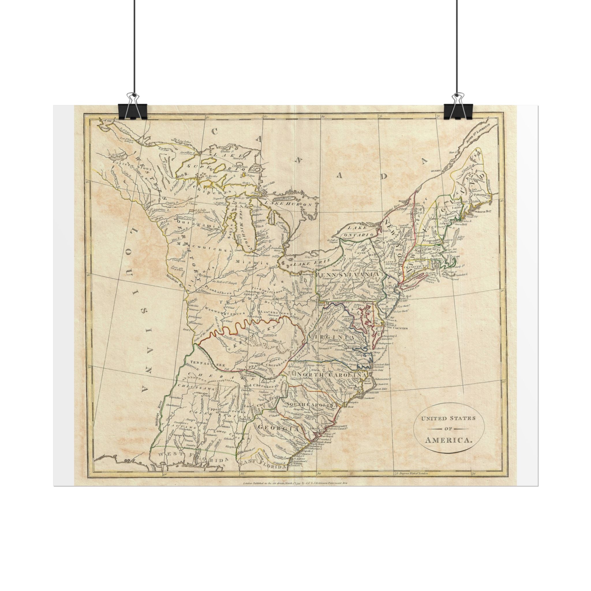 United States of America Historic Map (c. 1799) Rolled Poster | Vintage Map Wall Art